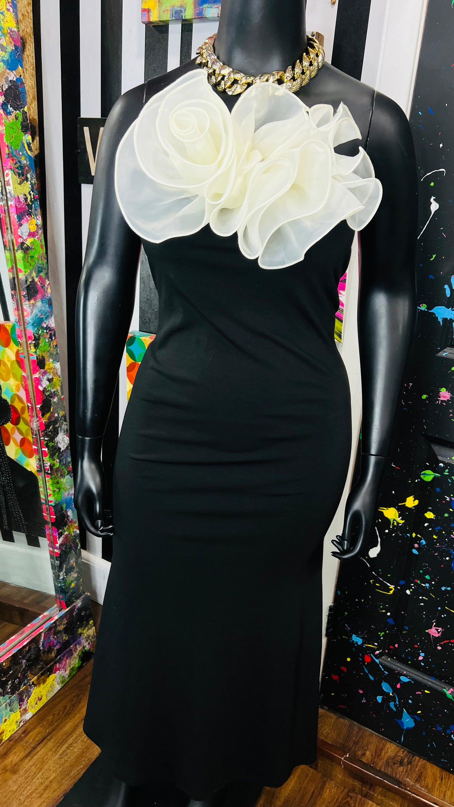 Black & White Bodycon Bow Dress- Lots of Stretch (22)