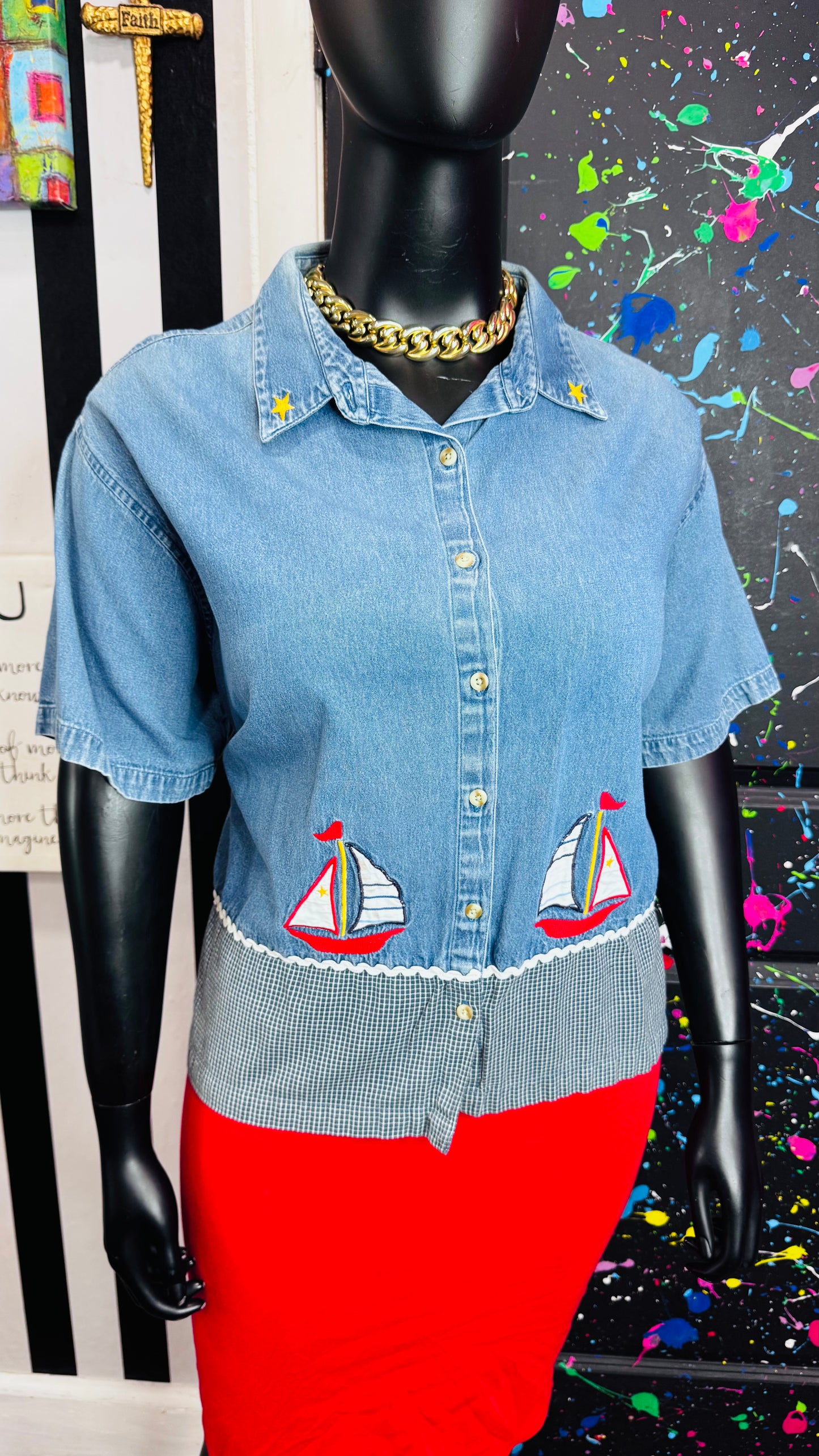 Vintage Denim Sailboat Blouse (24)