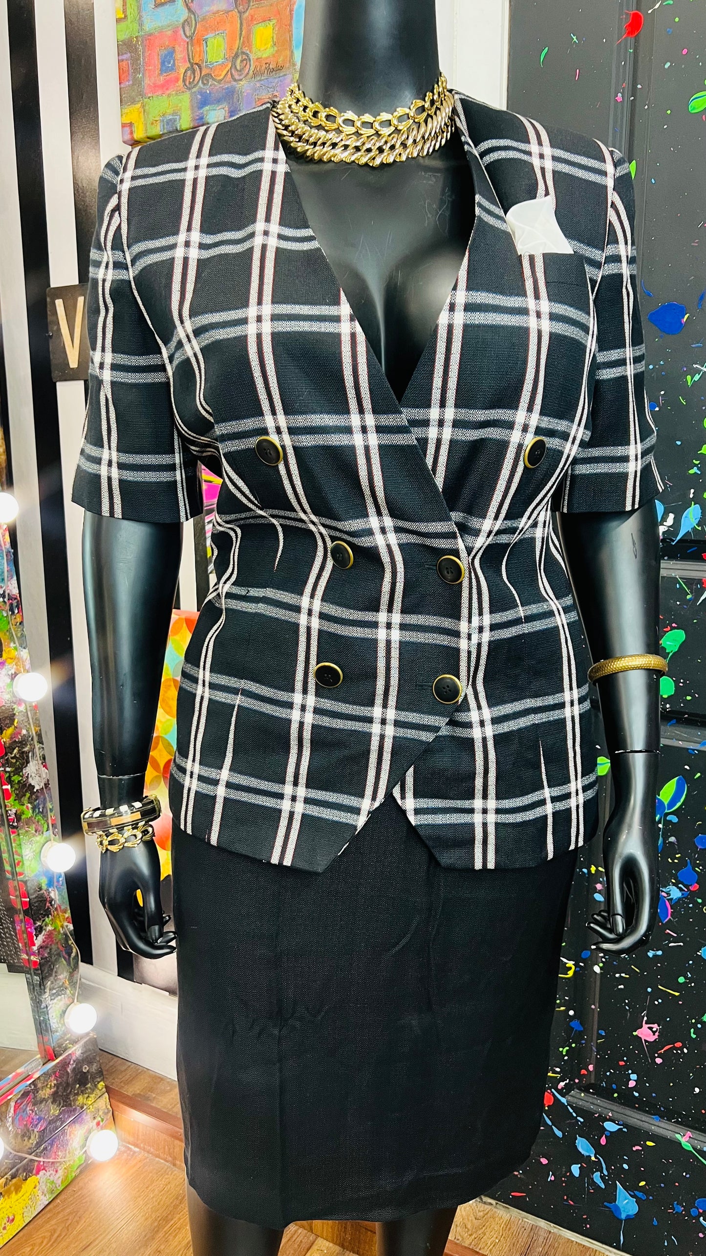 Vintage Double Breasted Short Sleeve Blazer Suit (18W)