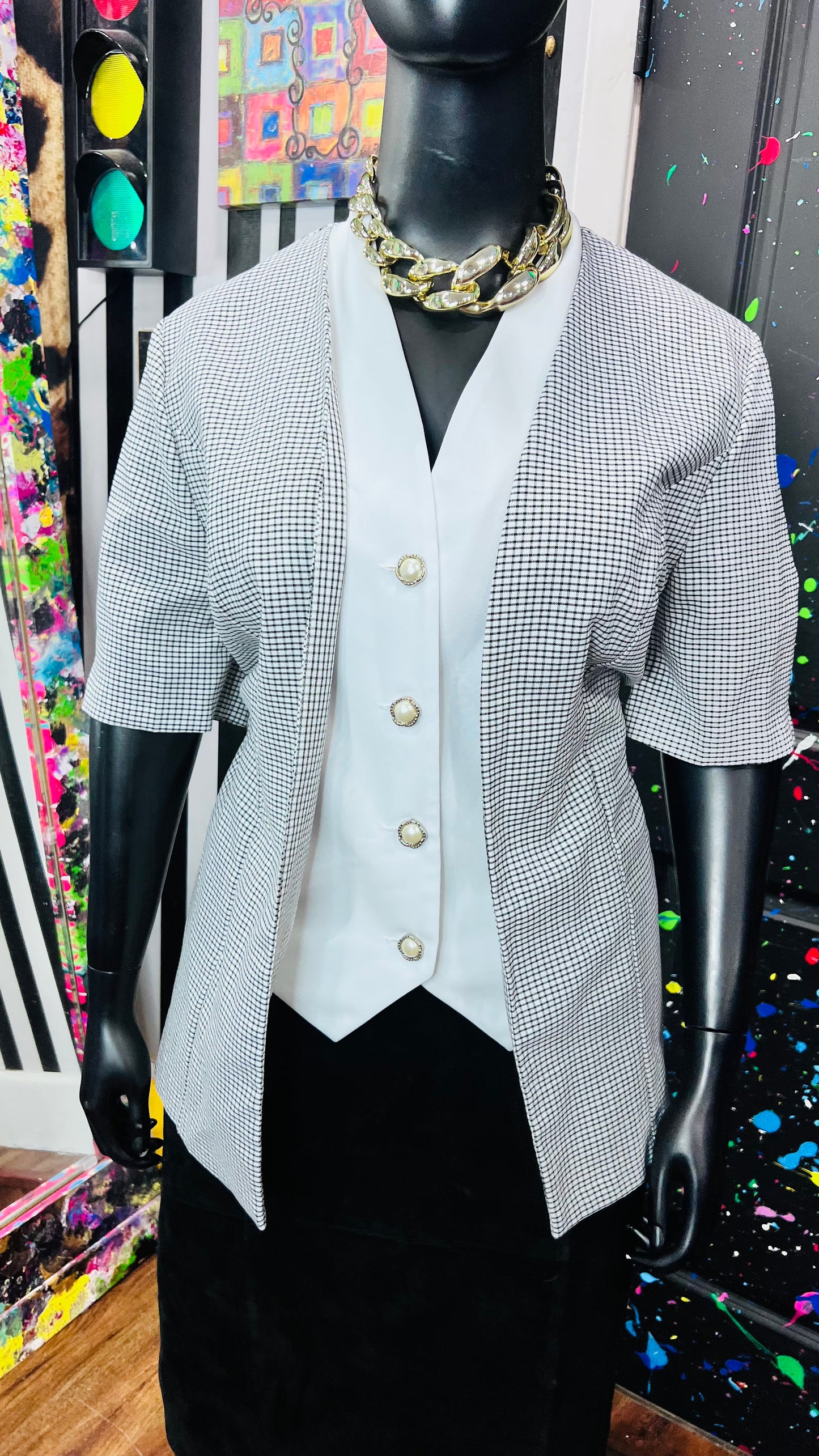 Vintage Black & White Checkered Blouse (22)