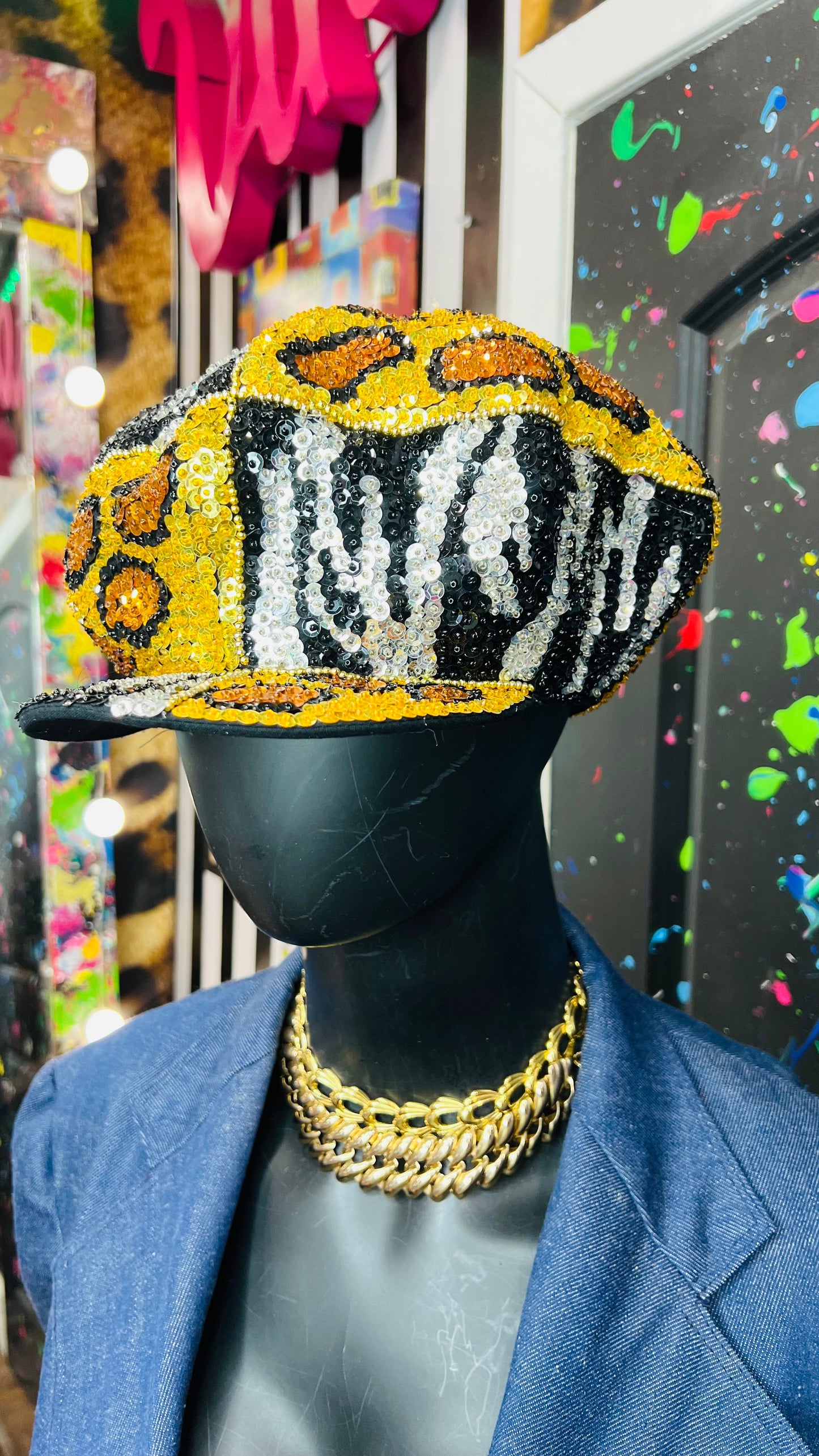 Vintage Sequin Animal Print Hat