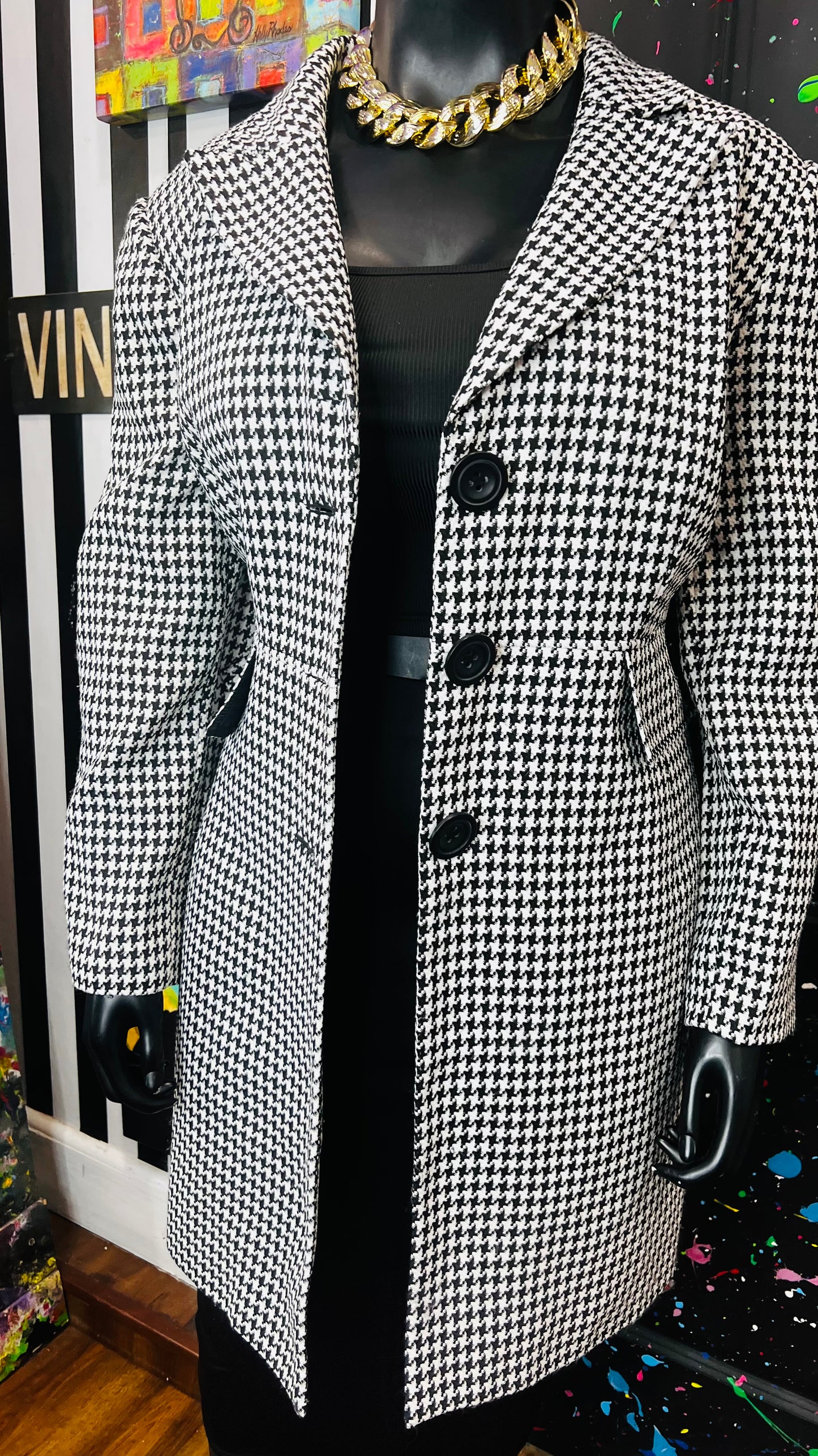 Vintage Long Houndstooth Blazer (22W)
