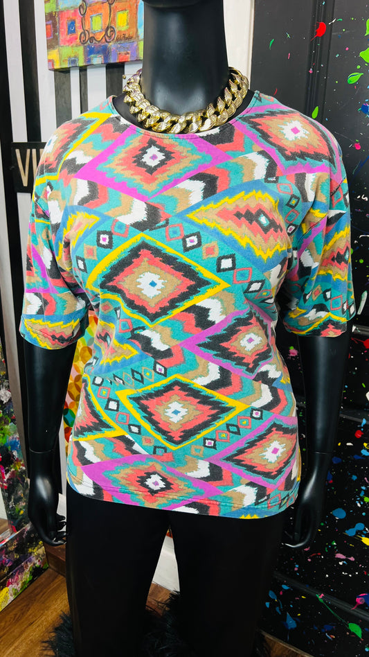 Vintage Semi Distressed Tribal Print T-Shirt (20)