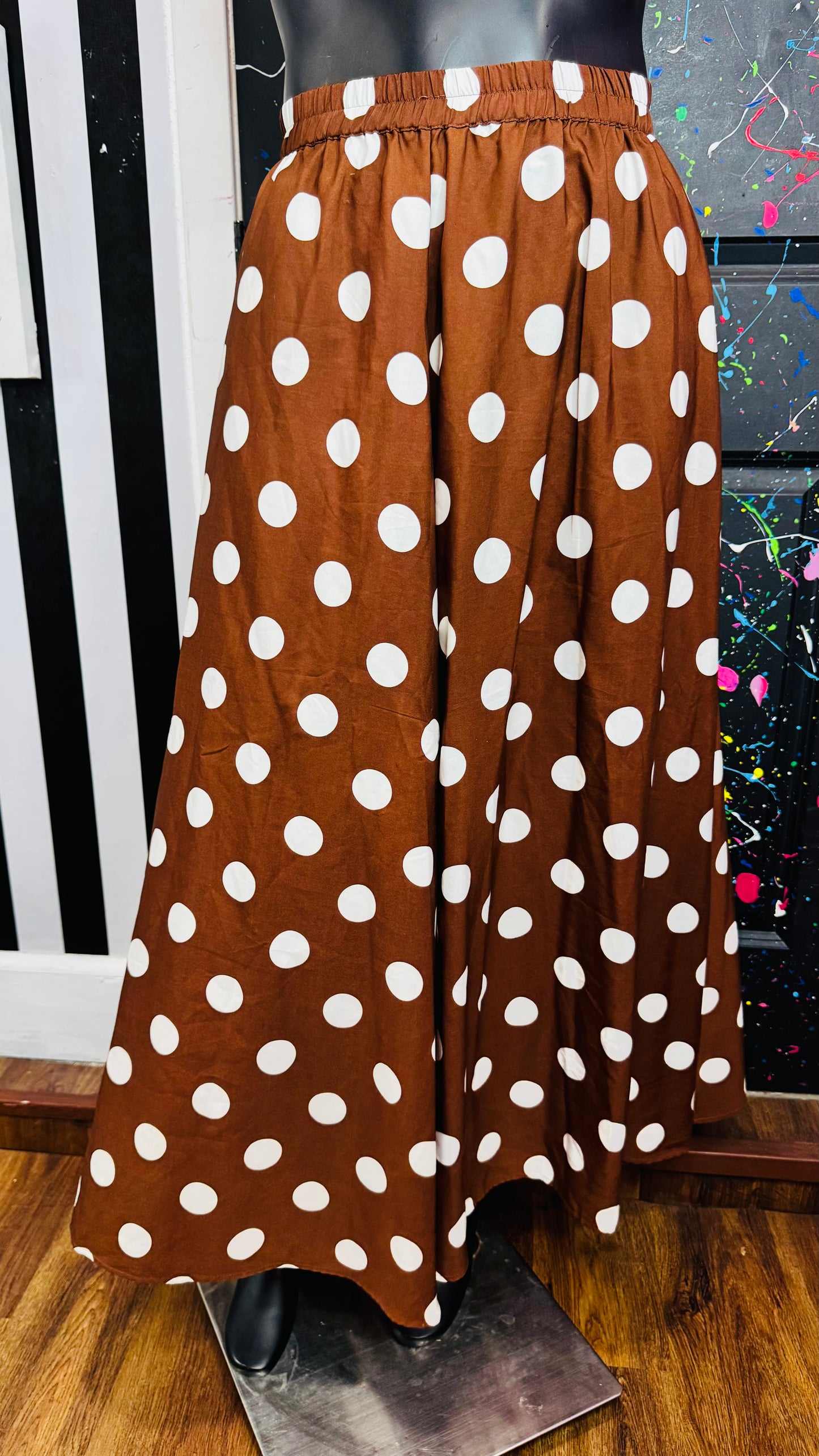 Brown & White Polka Dot New w/ Tags Flowy Skirt (26/28)