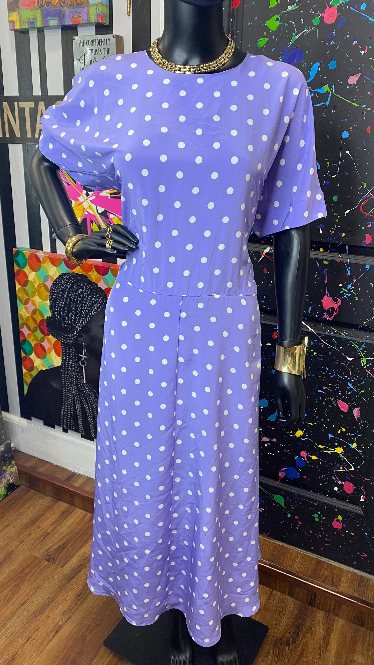 Vintage Purple & White Polka Dot Dress (14)