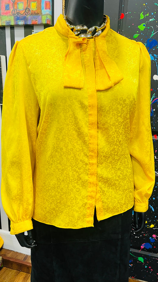 Vintage Silk Like Yellow Blouse (22)