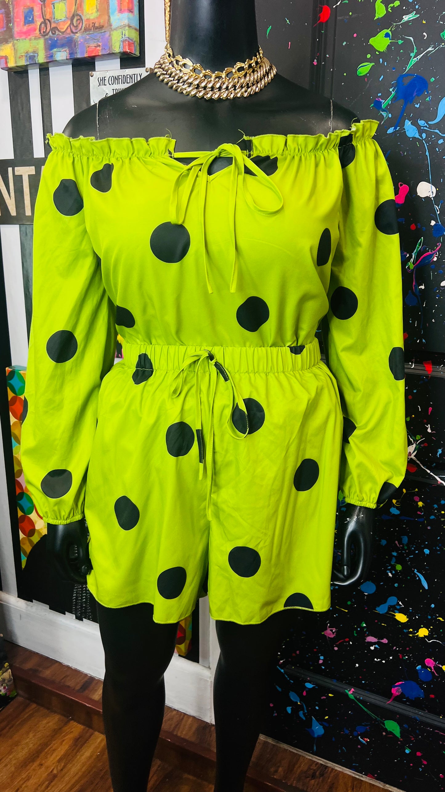 Green & Black Polka Dot Short Set (18)