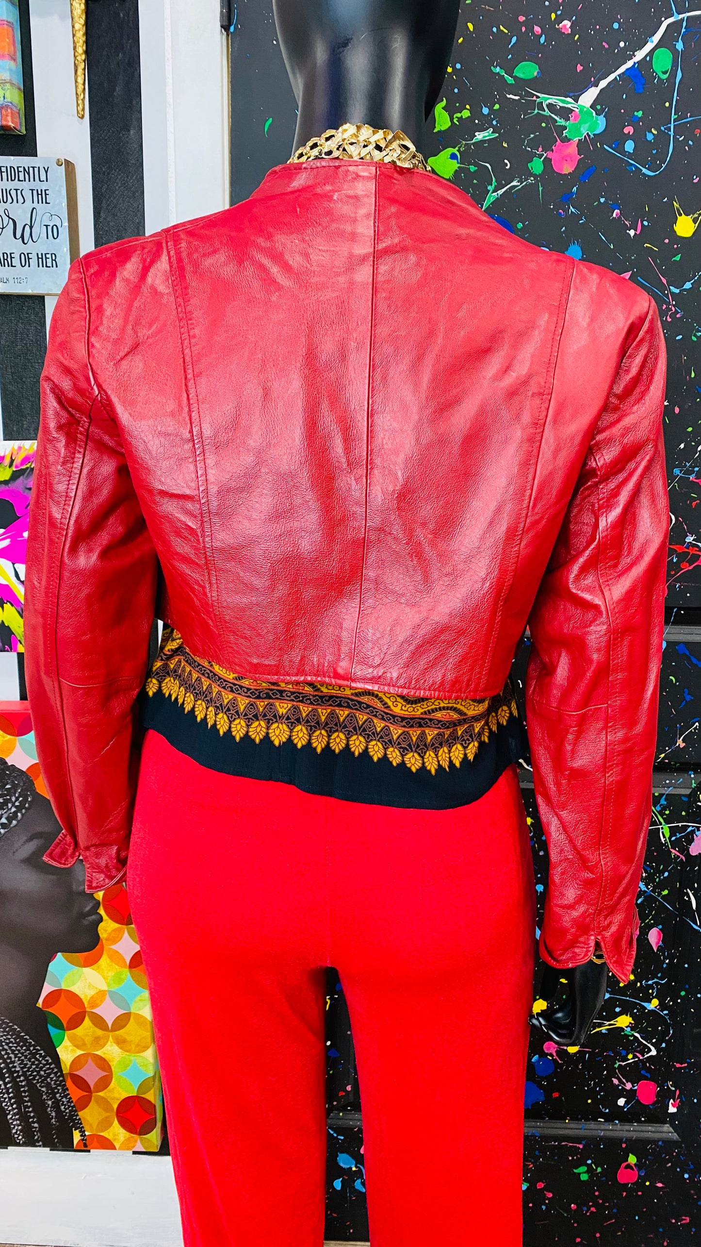 Vintage Y2K Red Cropped Genuine Leather Jacket (16)