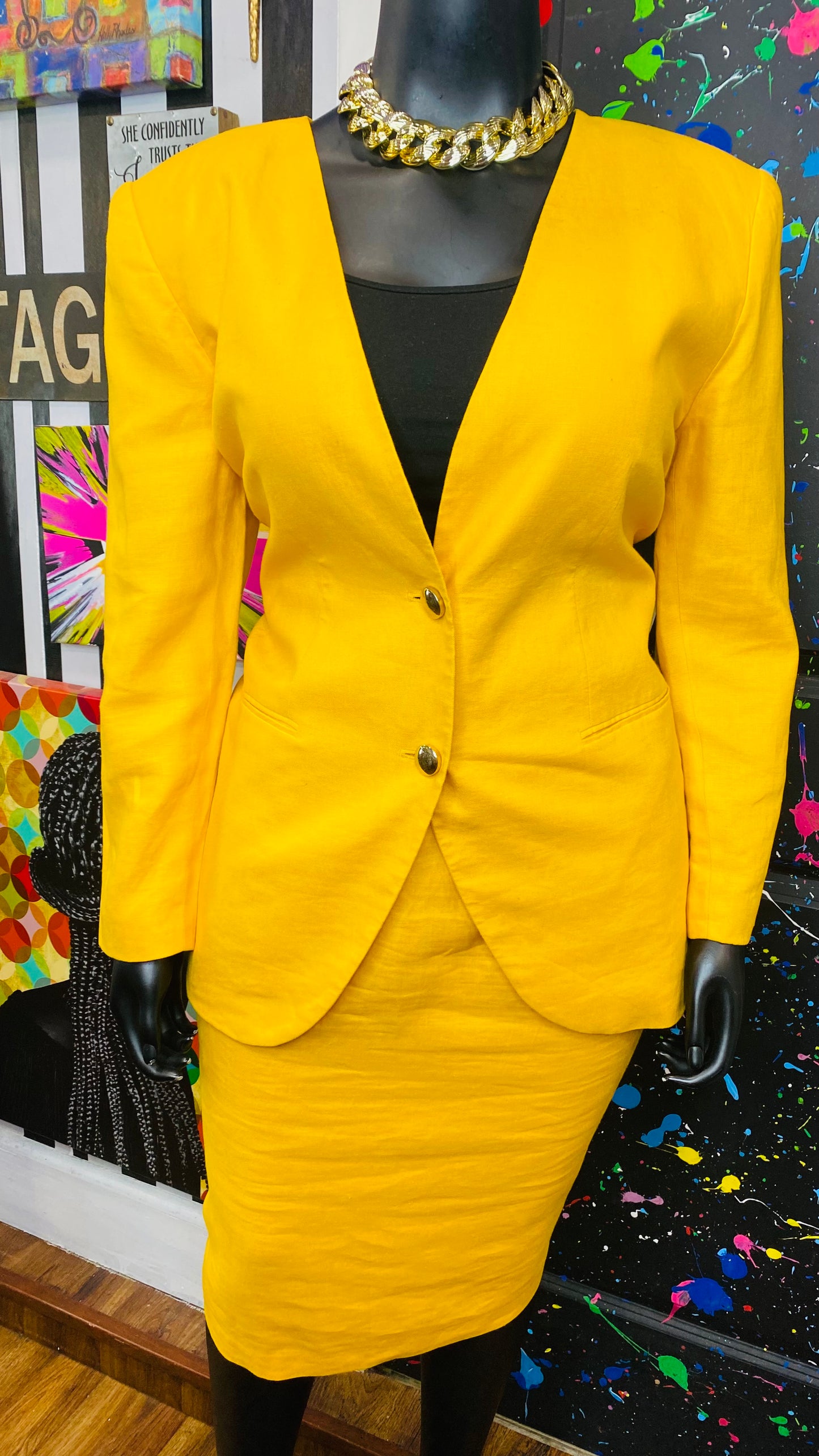 Vintage Yellow Skirt Suit (18W)