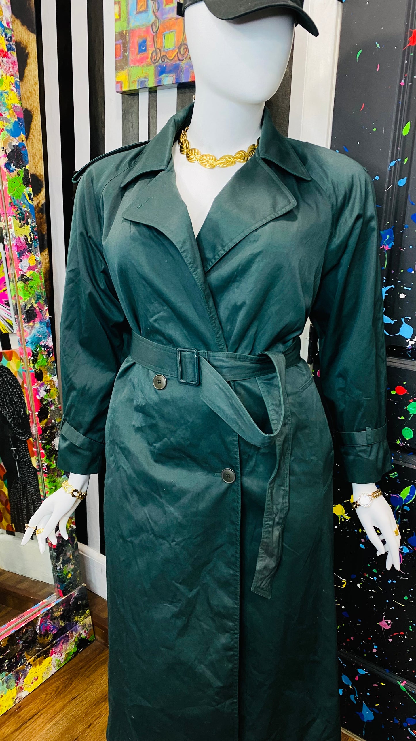 Vintage Hunter Green Trench Coat (16)