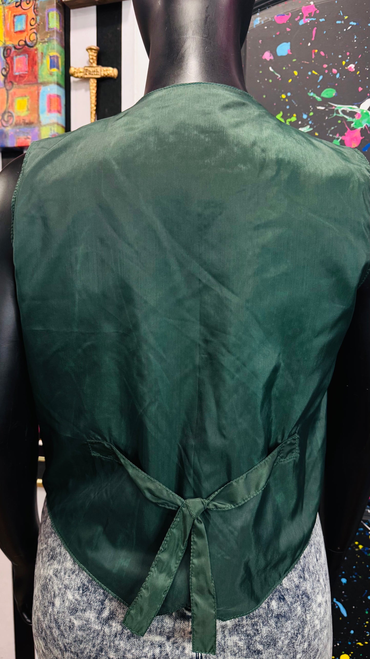 Vintage Genuine Leather Suede Green Vest (14)