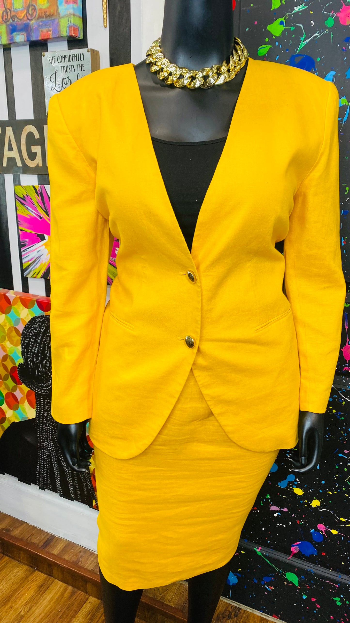 Vintage Yellow Skirt Suit (18W)