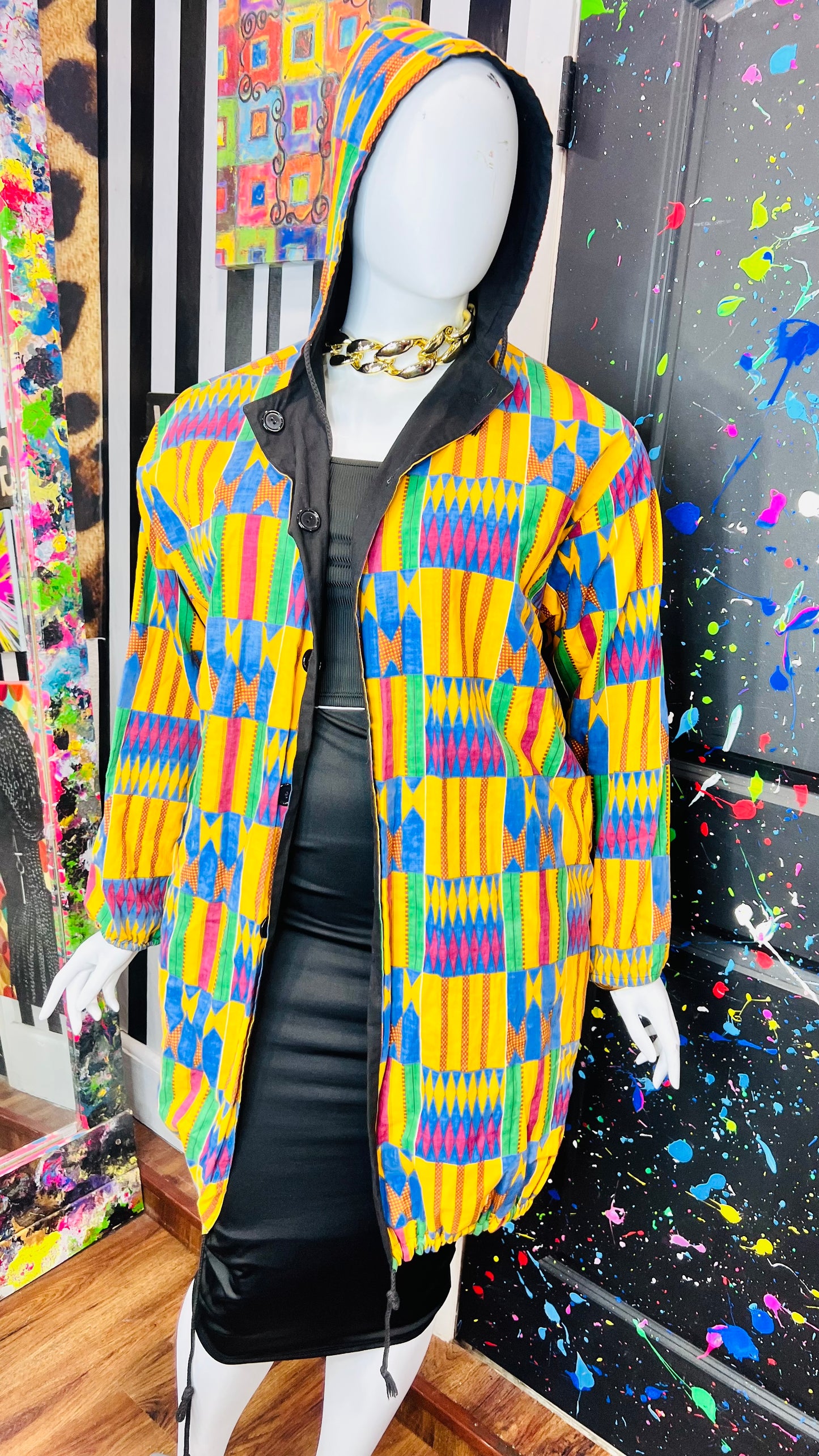 Vintage Traditional African Reversible Hooded Jacket (20)