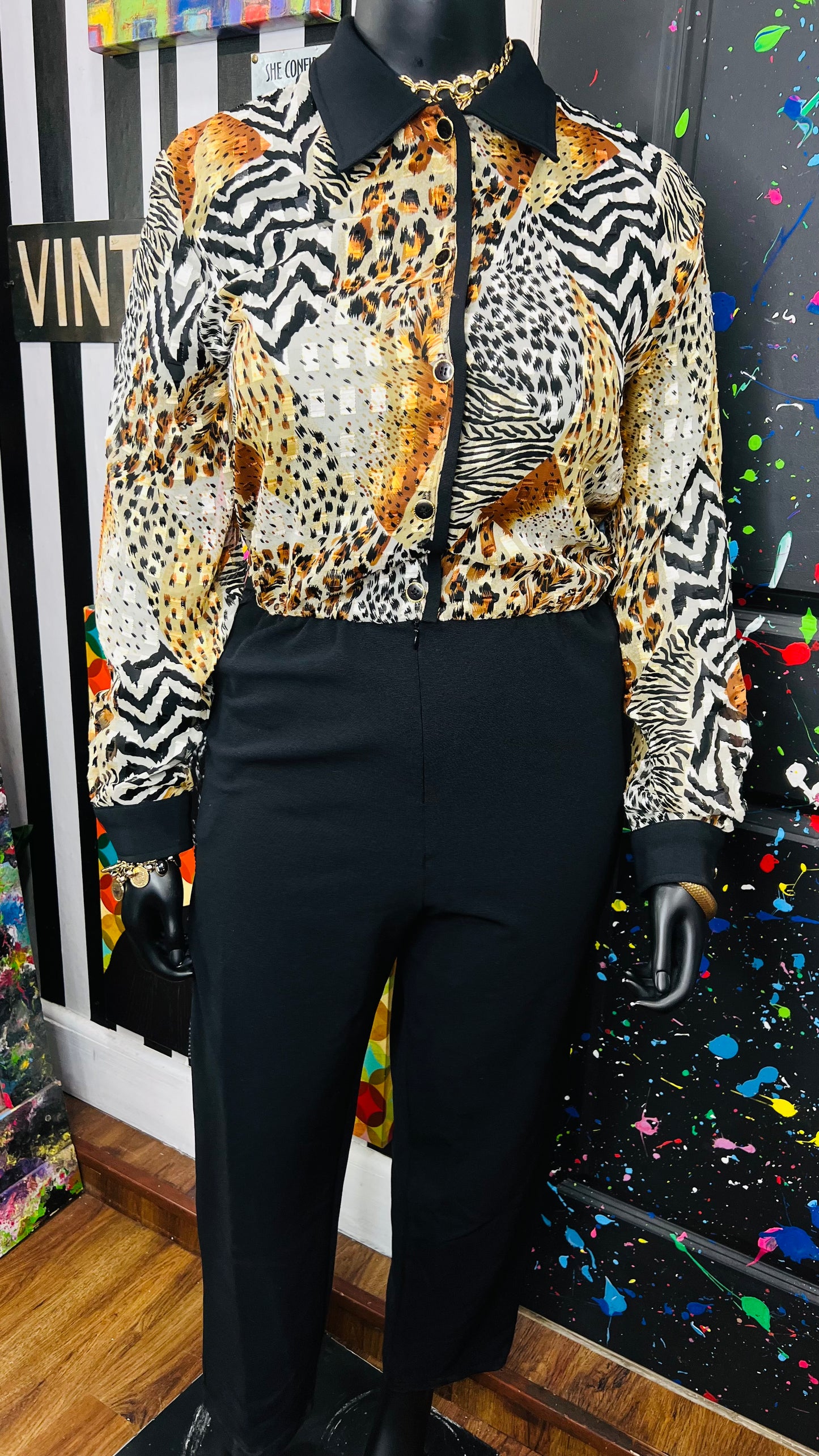 Vintage Animal Print Jumpsuit -Deadstock & Has Stretch! (18)