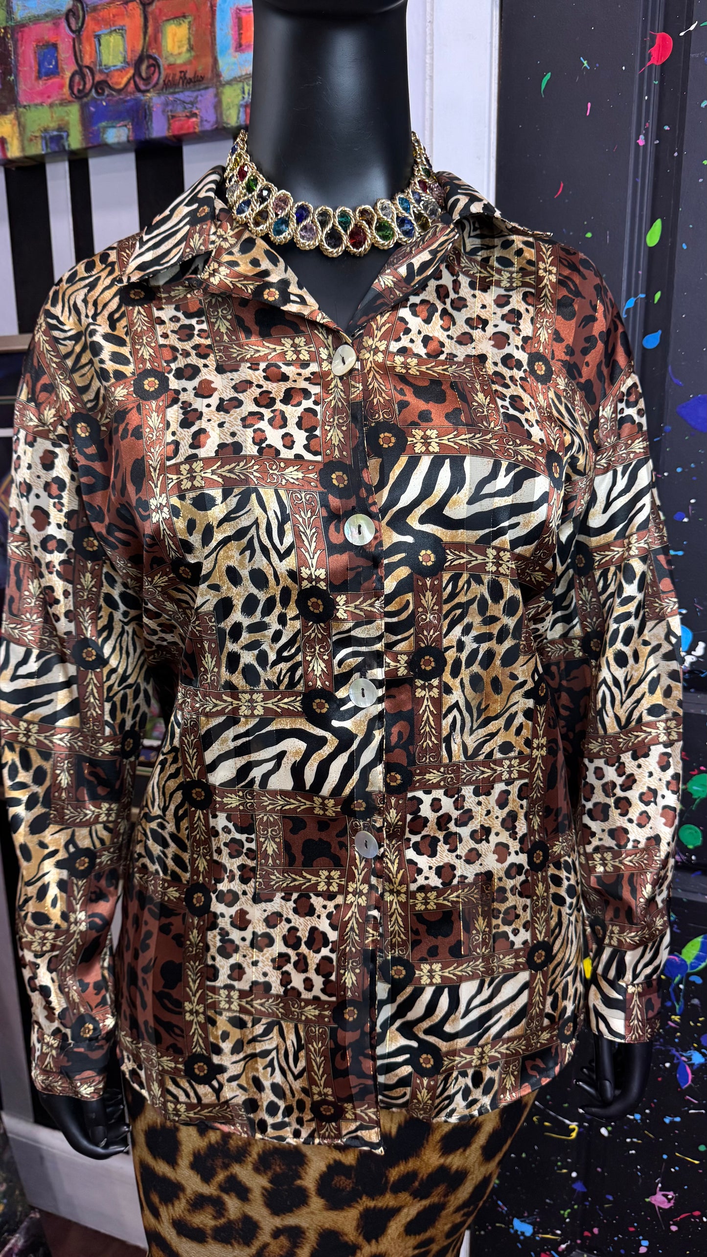 Vintage Semi Sheer Animal Print Blouse (22)