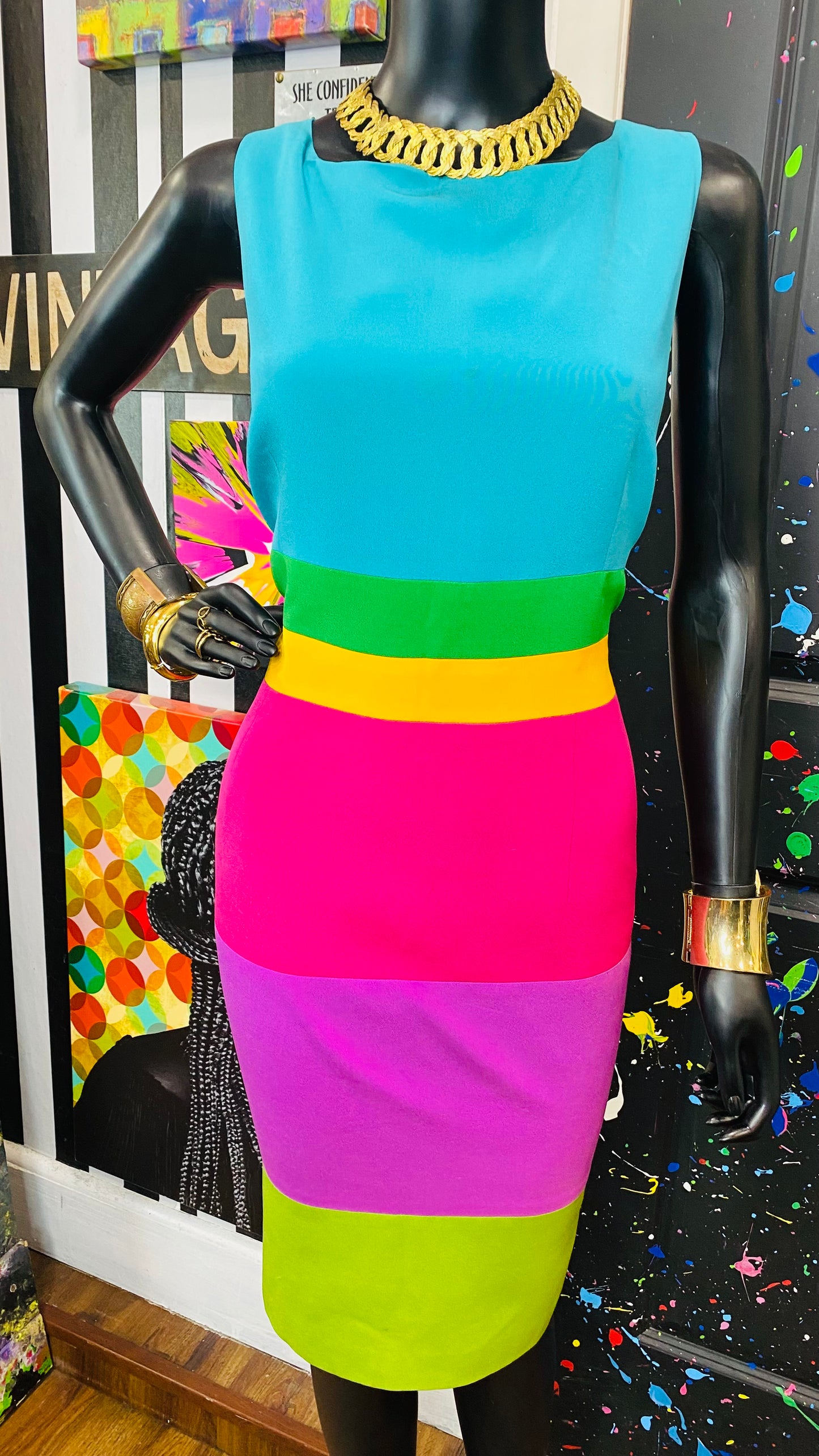 Vintage 100% Silk Rainbow Dress (16)