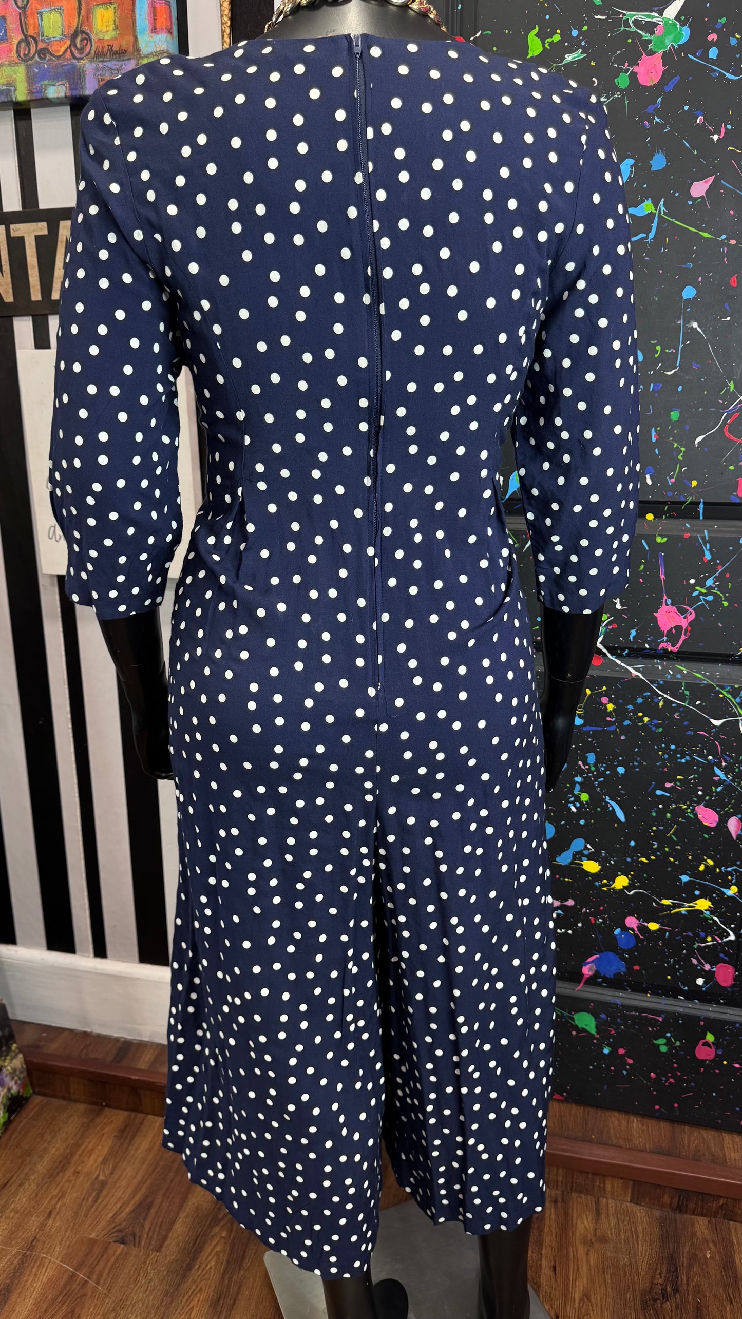 Vintage Navy & White Polka Dot Pleated Romper (18)