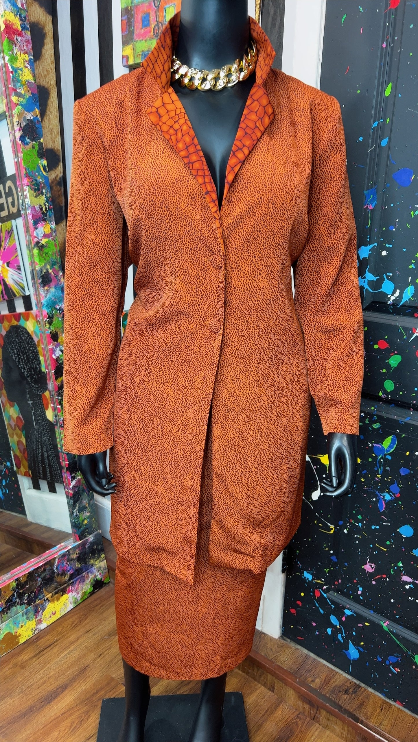 Vintage Animal Print Long Duster & Skirt (22W)