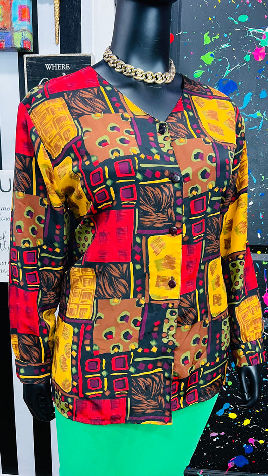 Vintage Abstract Print Long Sleeve Blouse (18)