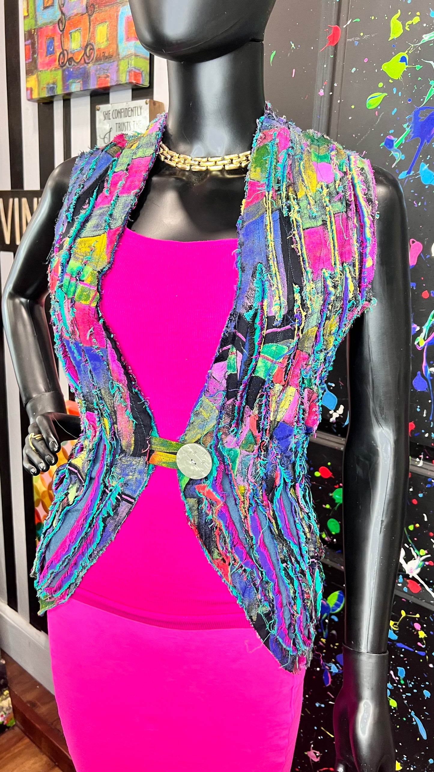 Vintage Shaggy Abstract Rayon Vest (OS)
