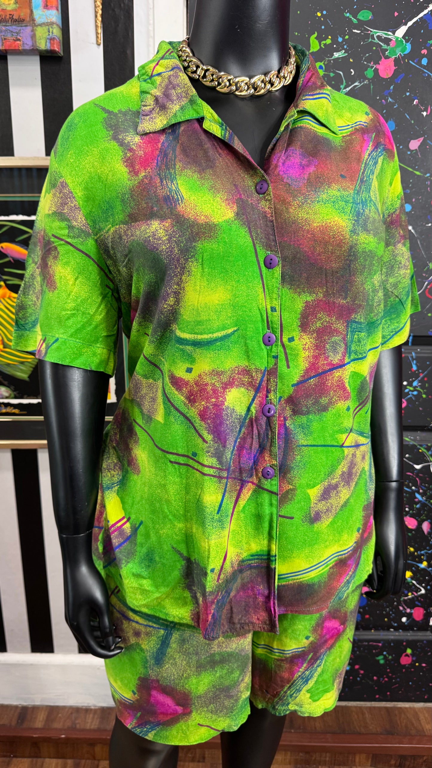 Vintage Green Abstract Short Set (24)
