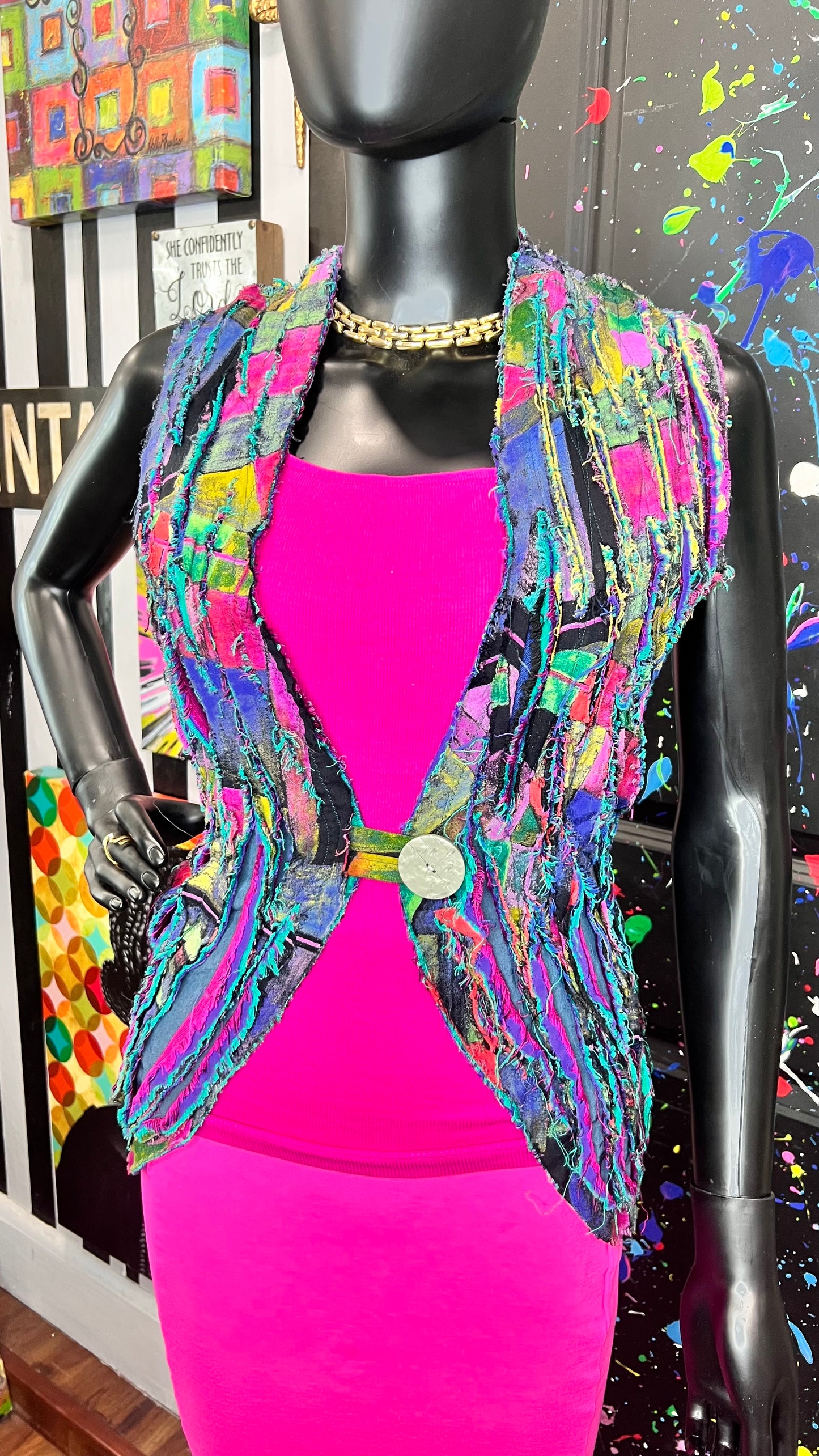 Vintage Shaggy Abstract Rayon Vest (OS)