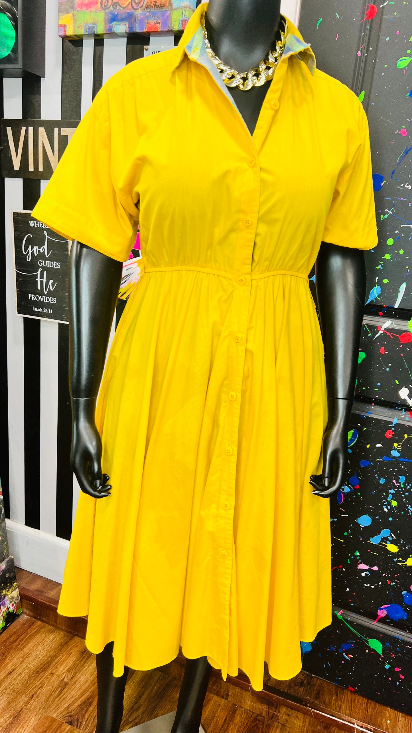 Vintage Yellow Cotton Dress (12/14)