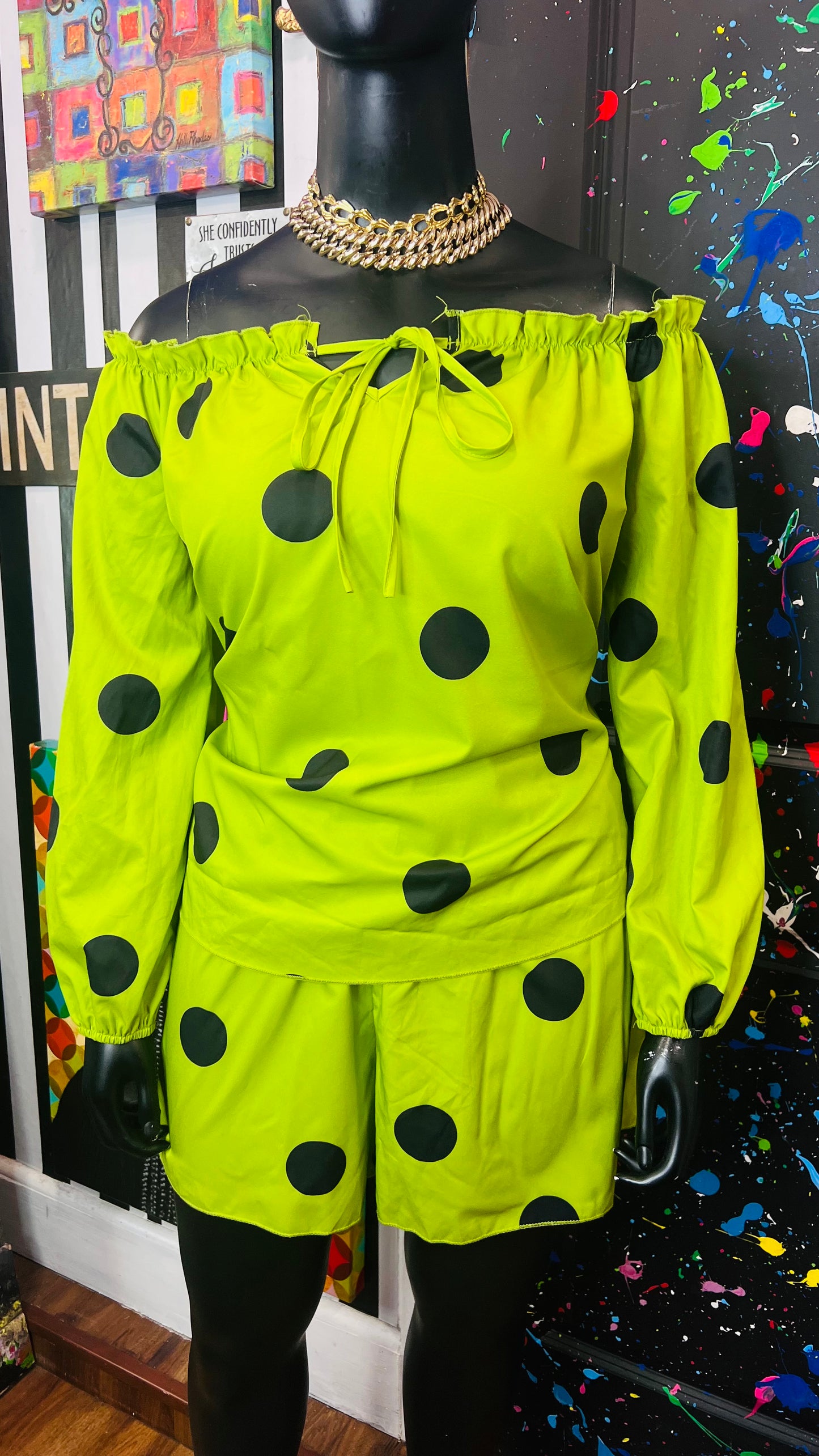 Green & Black Polka Dot Short Set (18)