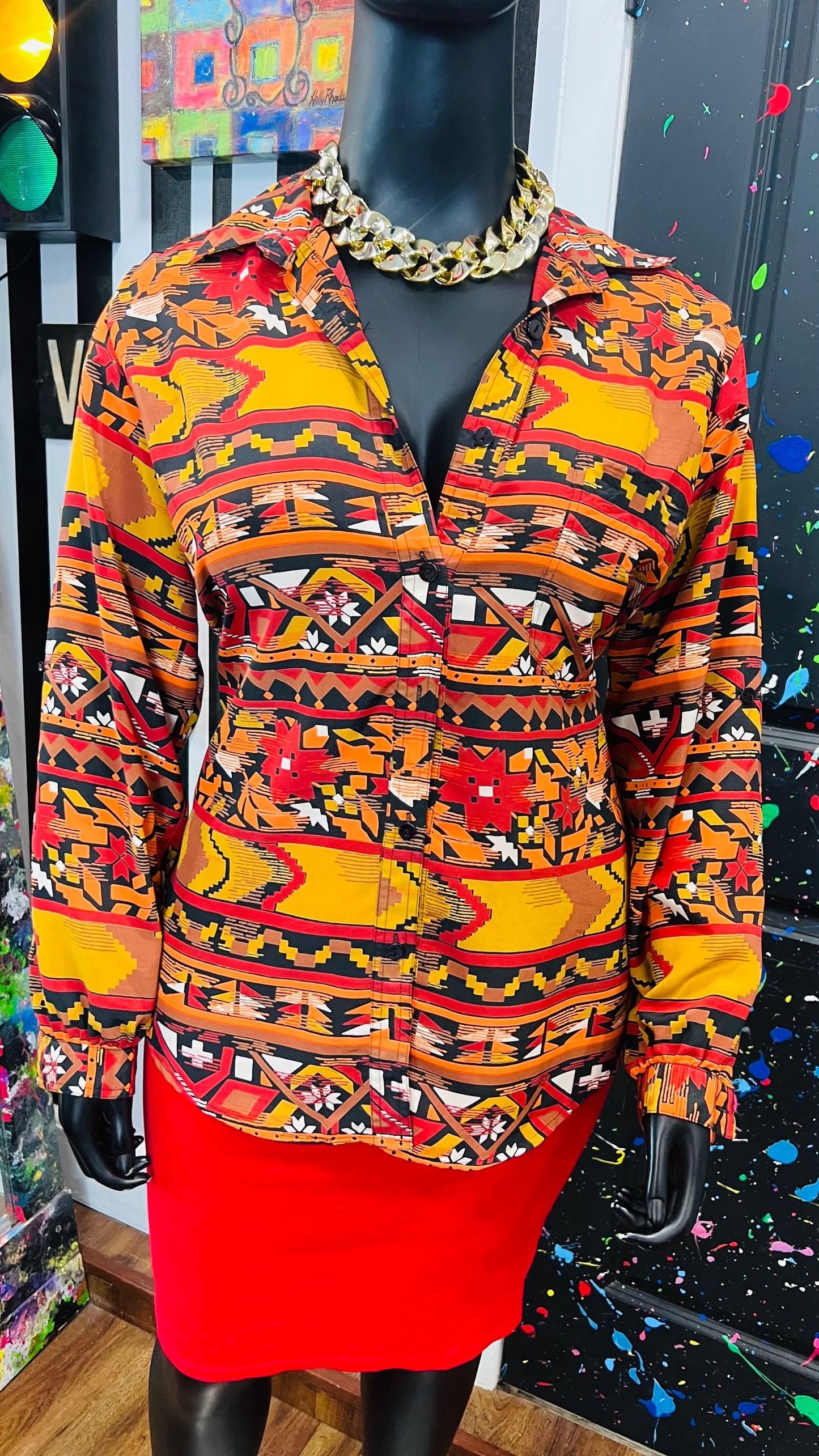 Vintage Tribal Print Blouse (18W)