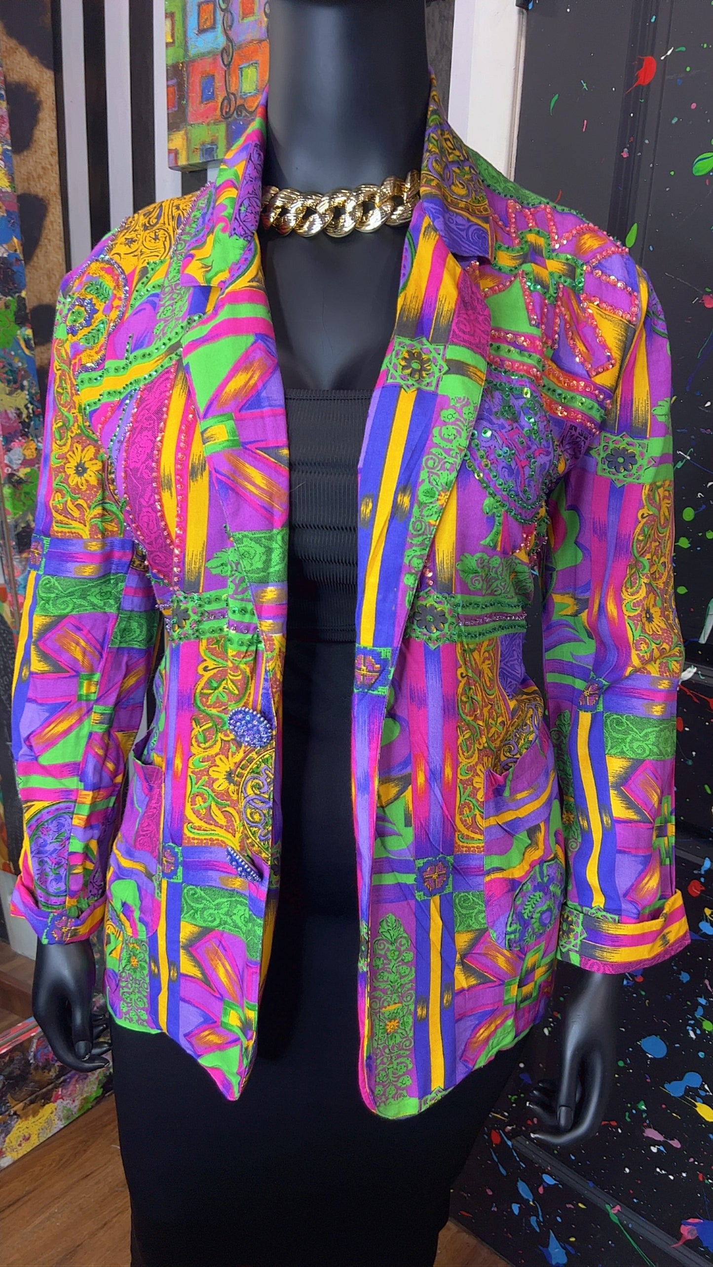 Vintage Abstract & Sequin Rayon Blazer (18)