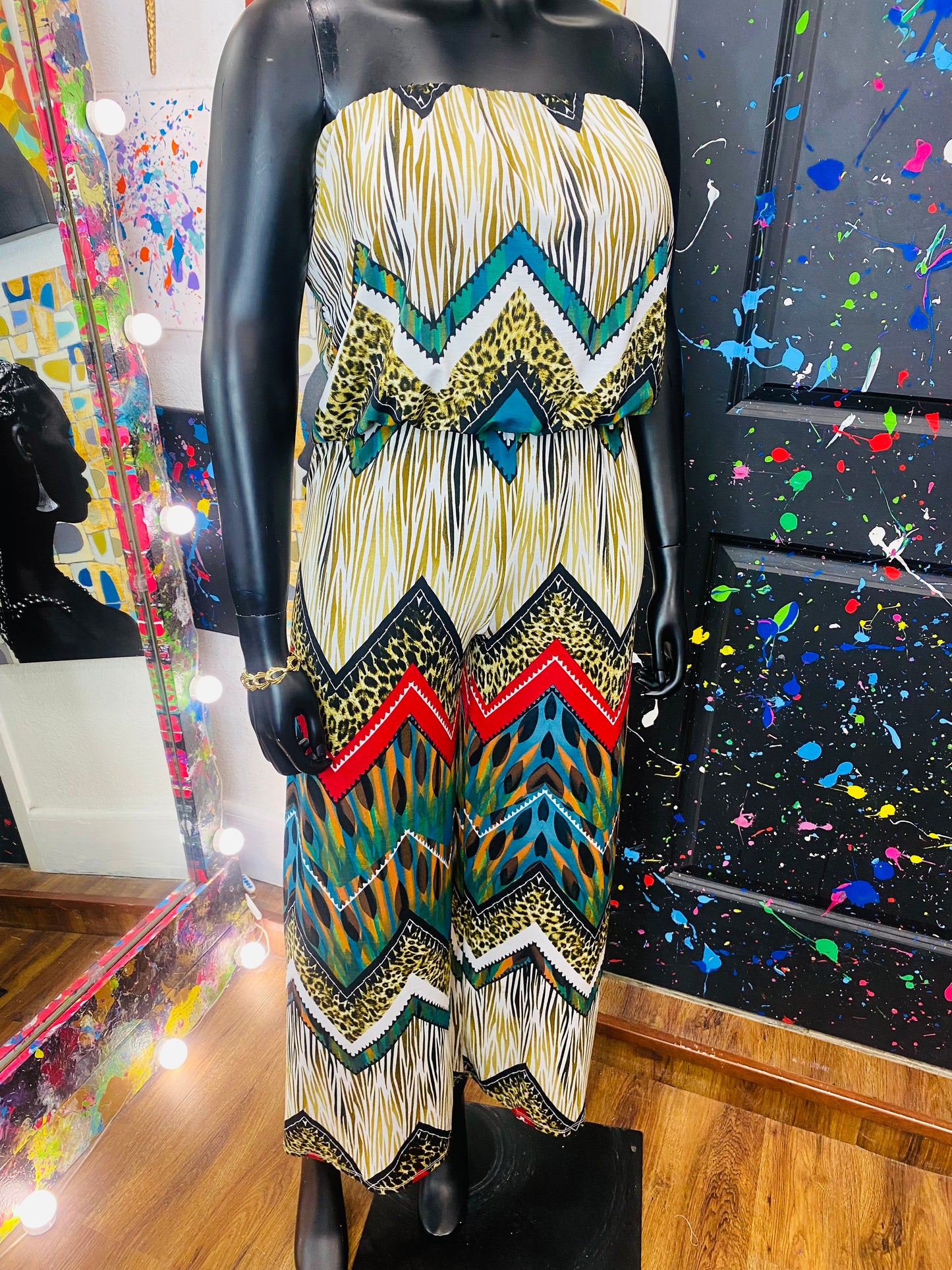 Tribal Print Sleeveless Jumpsuit