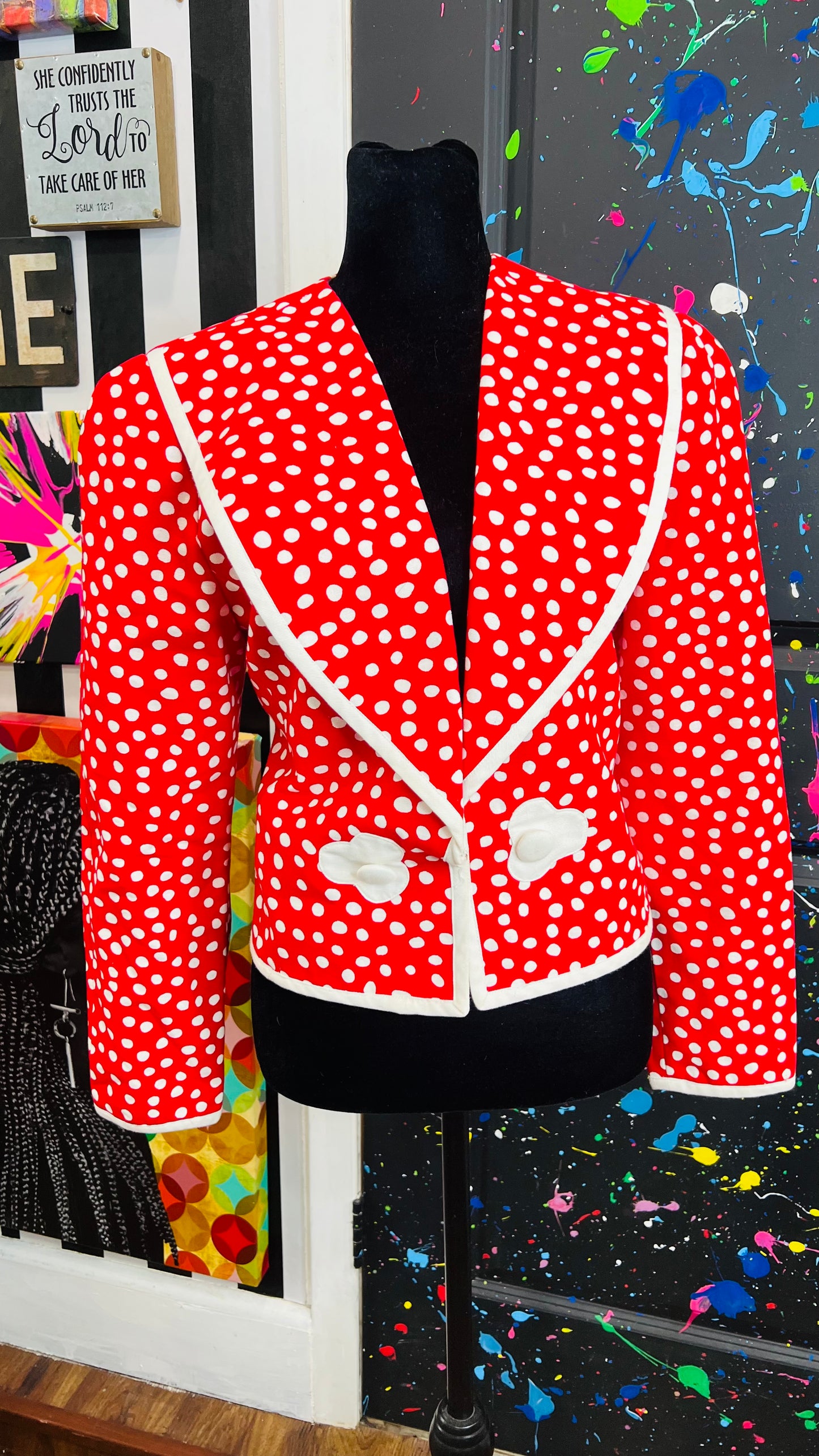 Vintage Cropped Polka Dot Blazer (14)