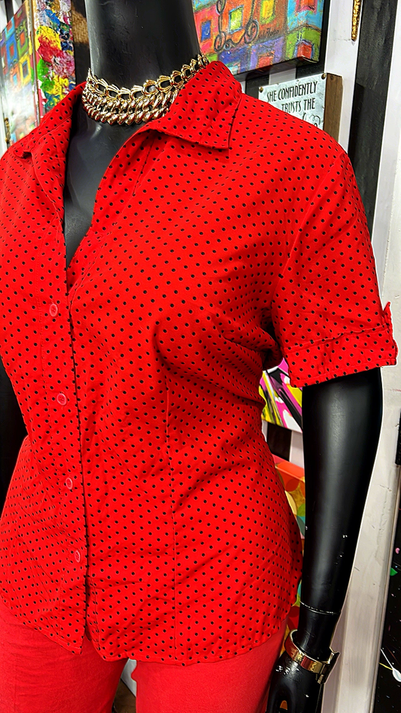 Vintage Red & Black Polka Dot Blouse (20W)