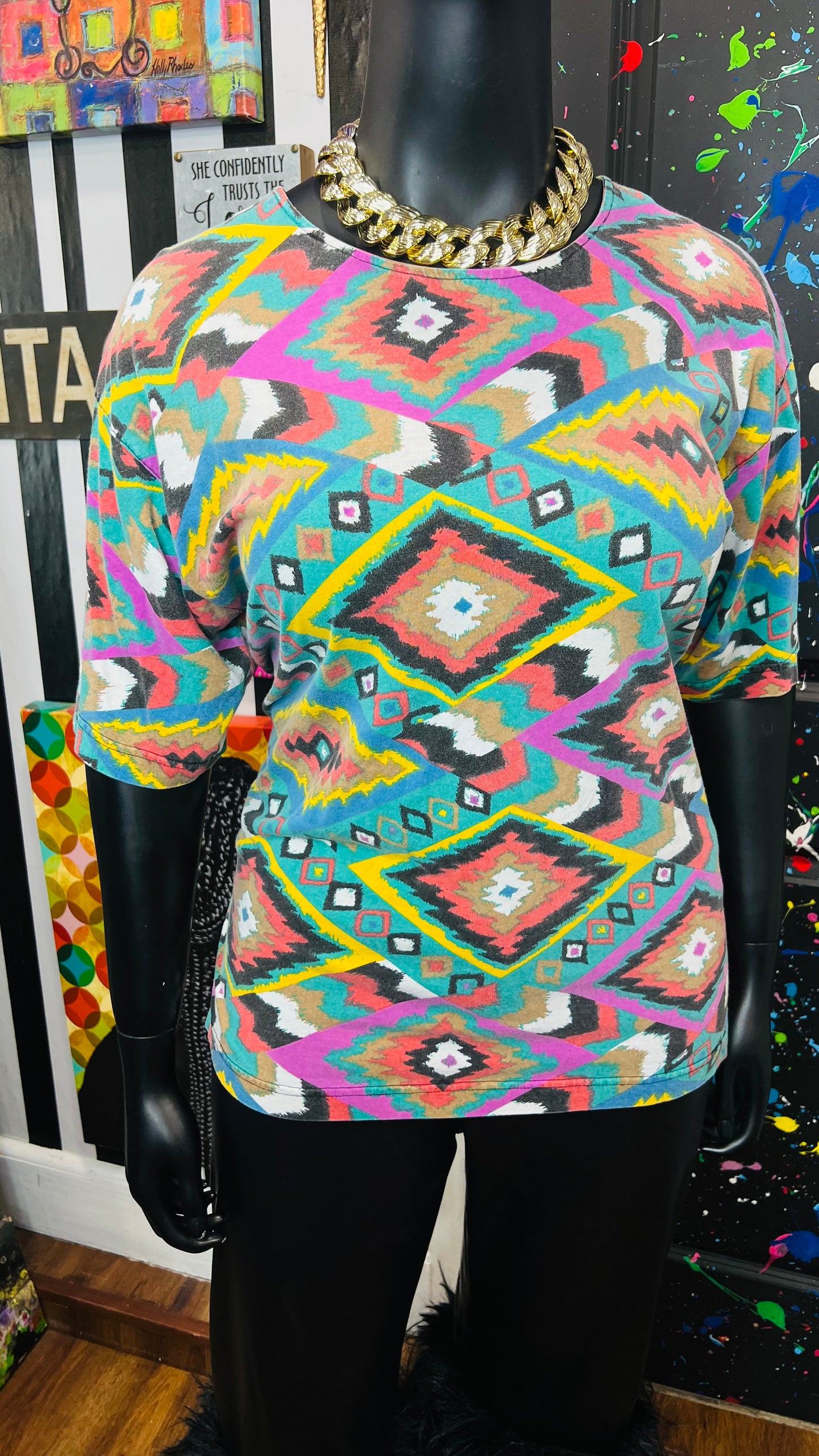 Vintage Semi Distressed Tribal Print T-Shirt (20)