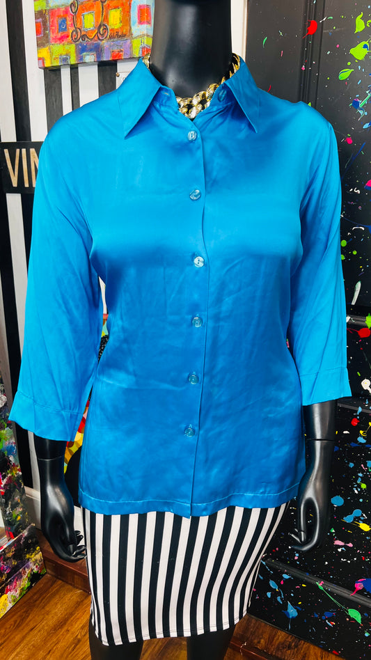 Vintage 100% Silk Blue Blouse (18)