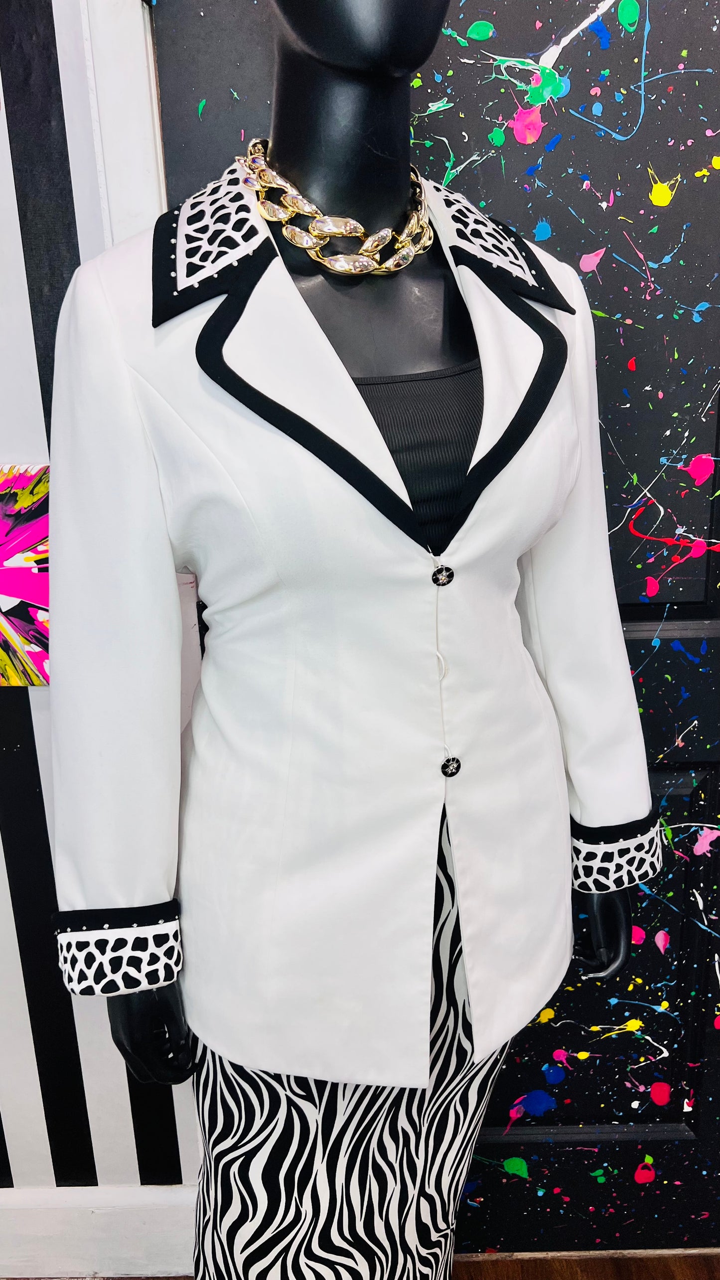 Vintage Jeweled Zebra Print Skirt Suit (16W)