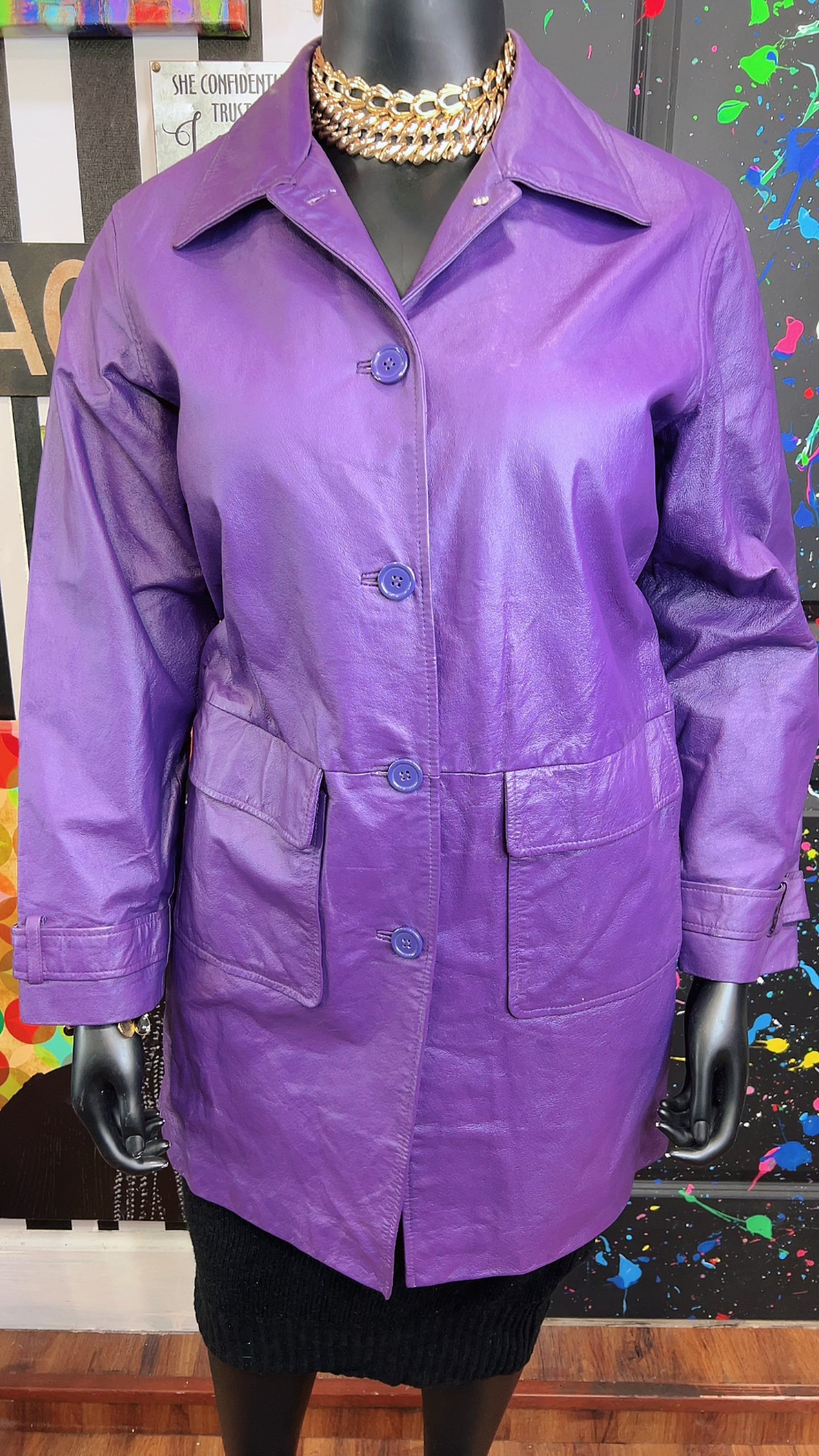 Vintage Genuine Leather Purple Trench Coat (14W)