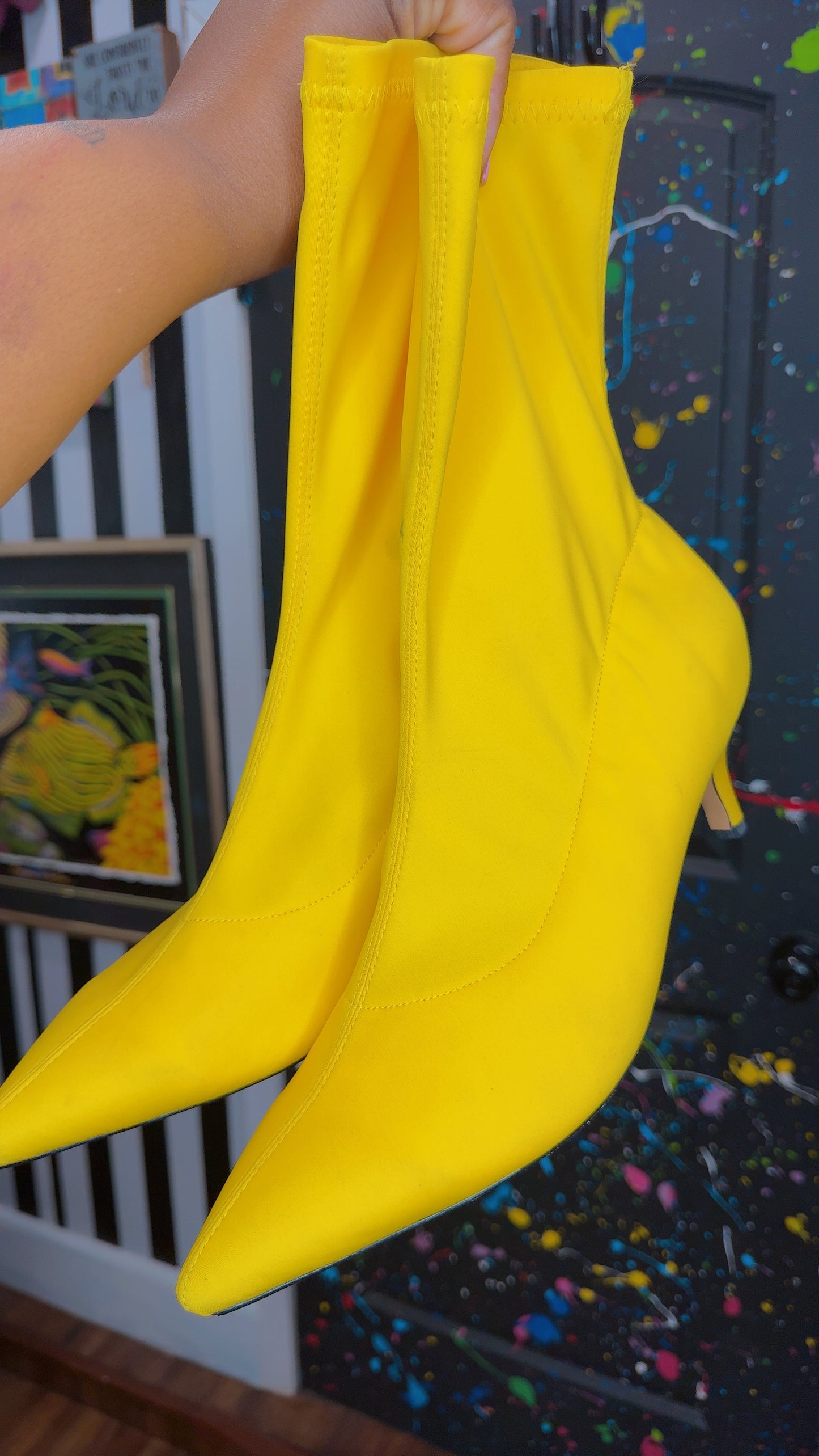 Yellow Kitten Heel Sock Boot (11)
