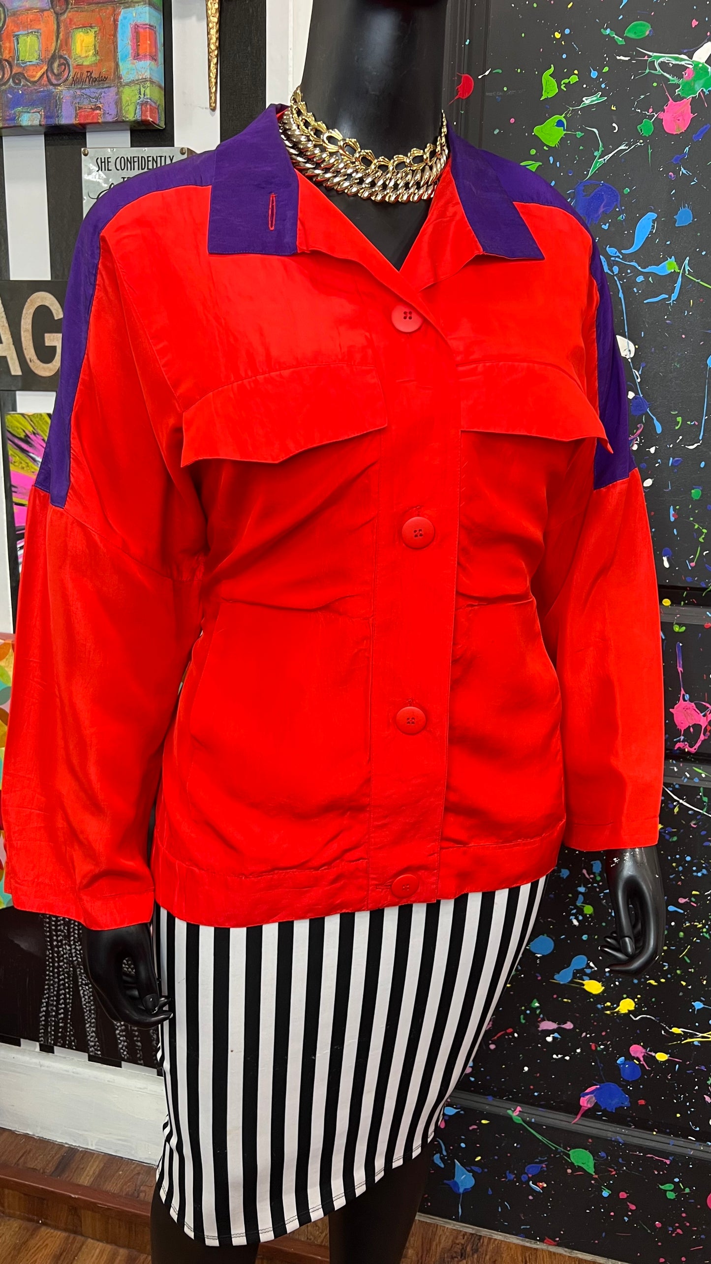 Vintage 100% Silk Burnt Orange & Purple Blouse (16)