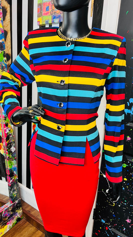 Vintage Striped Color Block Cropped Blazer (12)