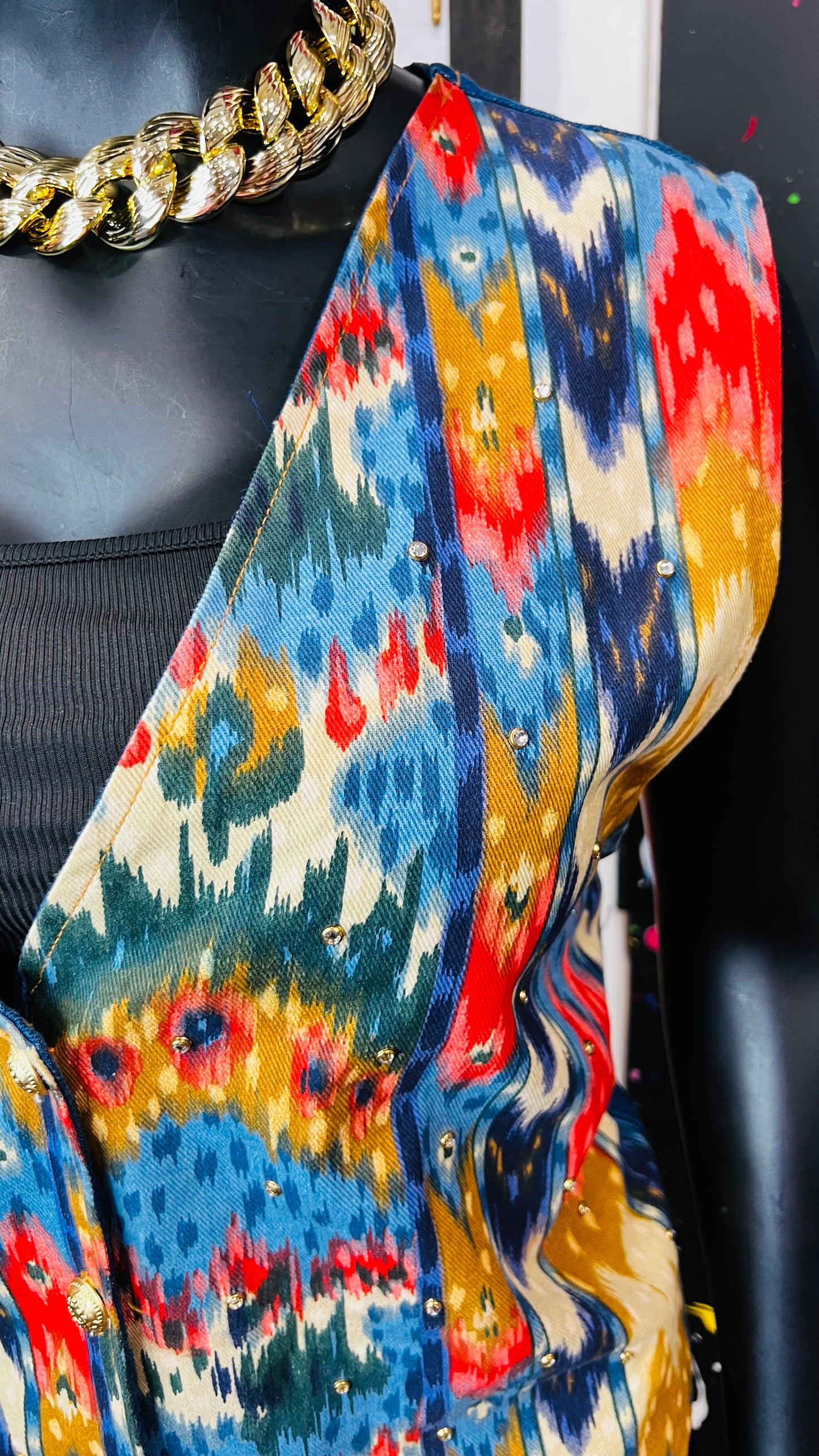 Vintage Abstract Jeweled Denim Vest (14)