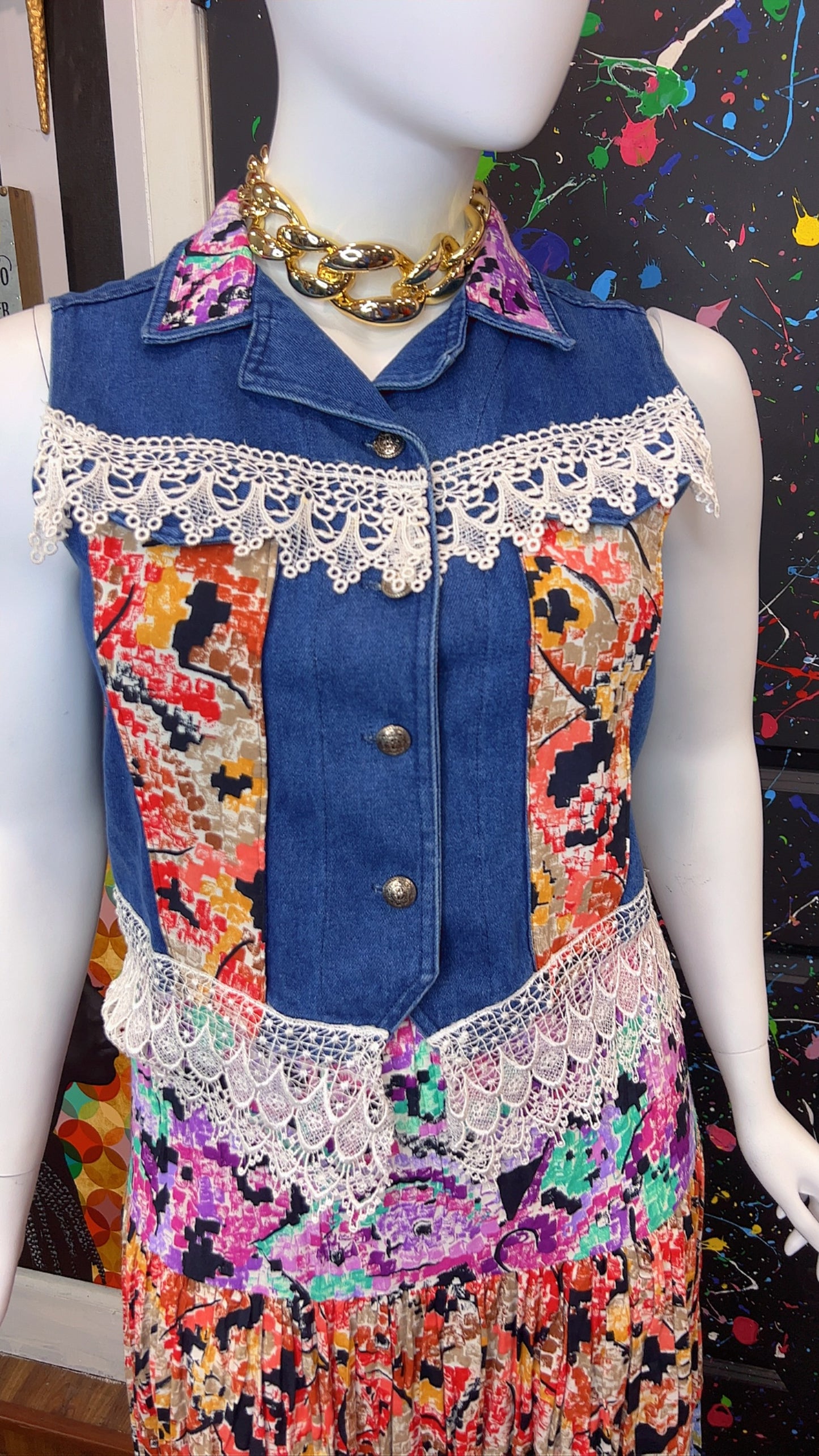 Vintage Denim Vest & Rayon Skirt (14)