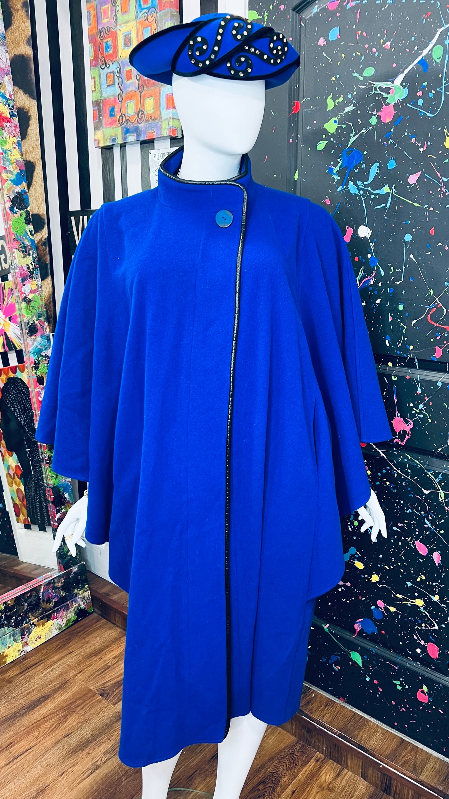 Vintage Blue Wool Full Length Coat (22)