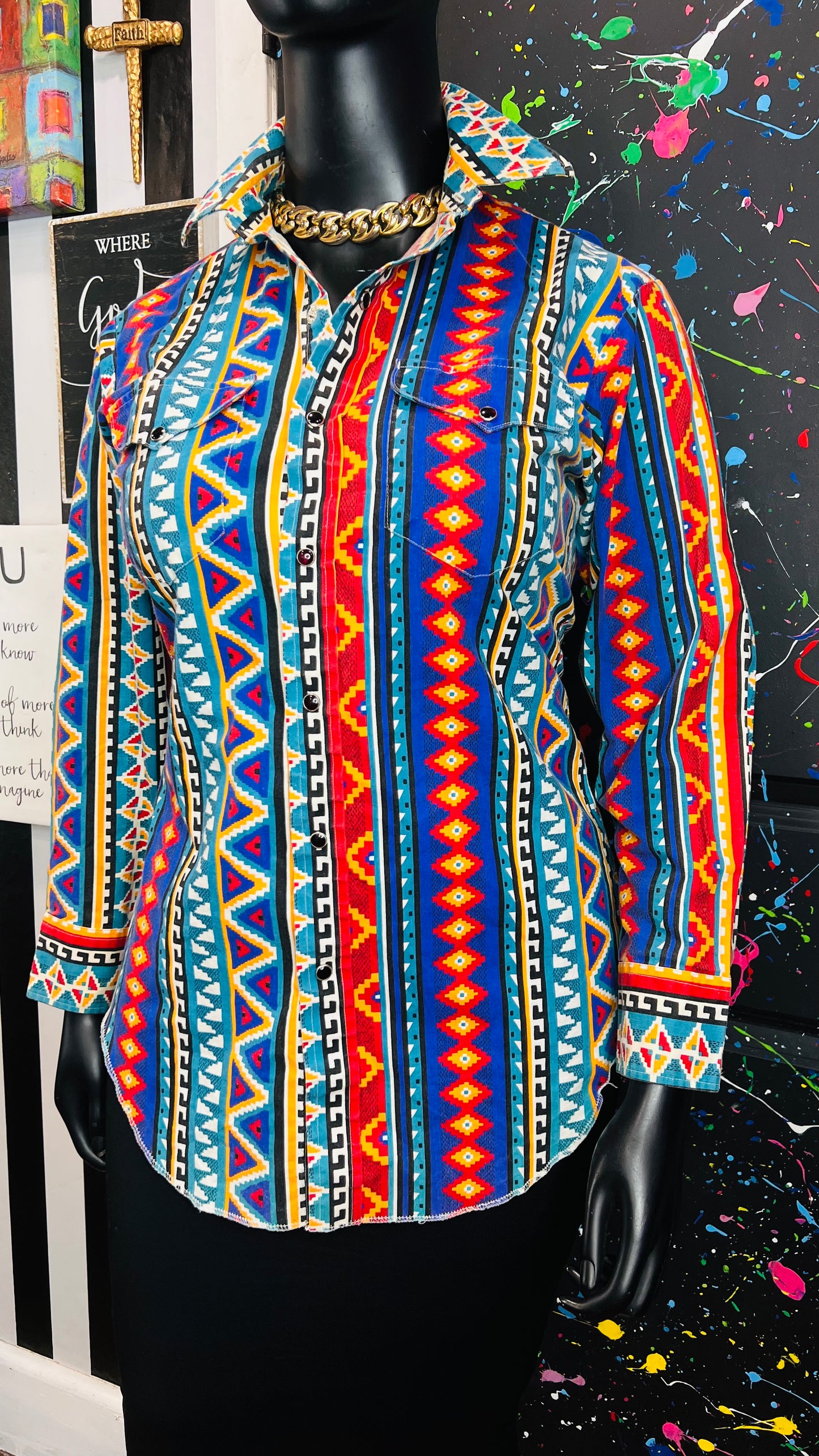 Vintage Western Tribal Print Blouse (14)