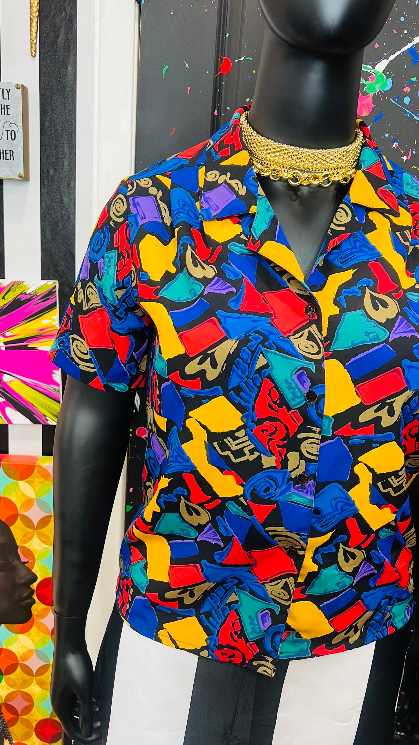 Vintage ColorBlock Abstract Blouse (14)