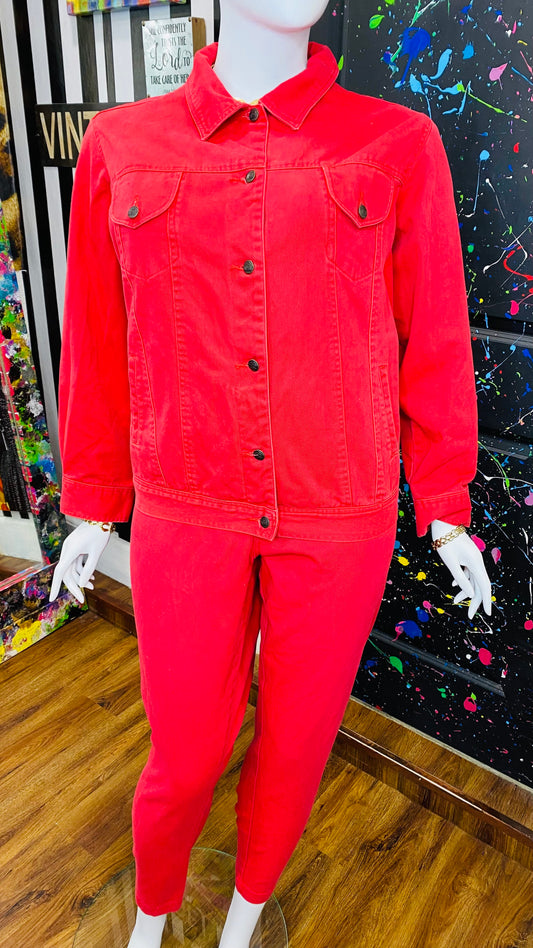 Vintage 90’s Red Denim Set- Red Jeans & Denim Jacket (24)
