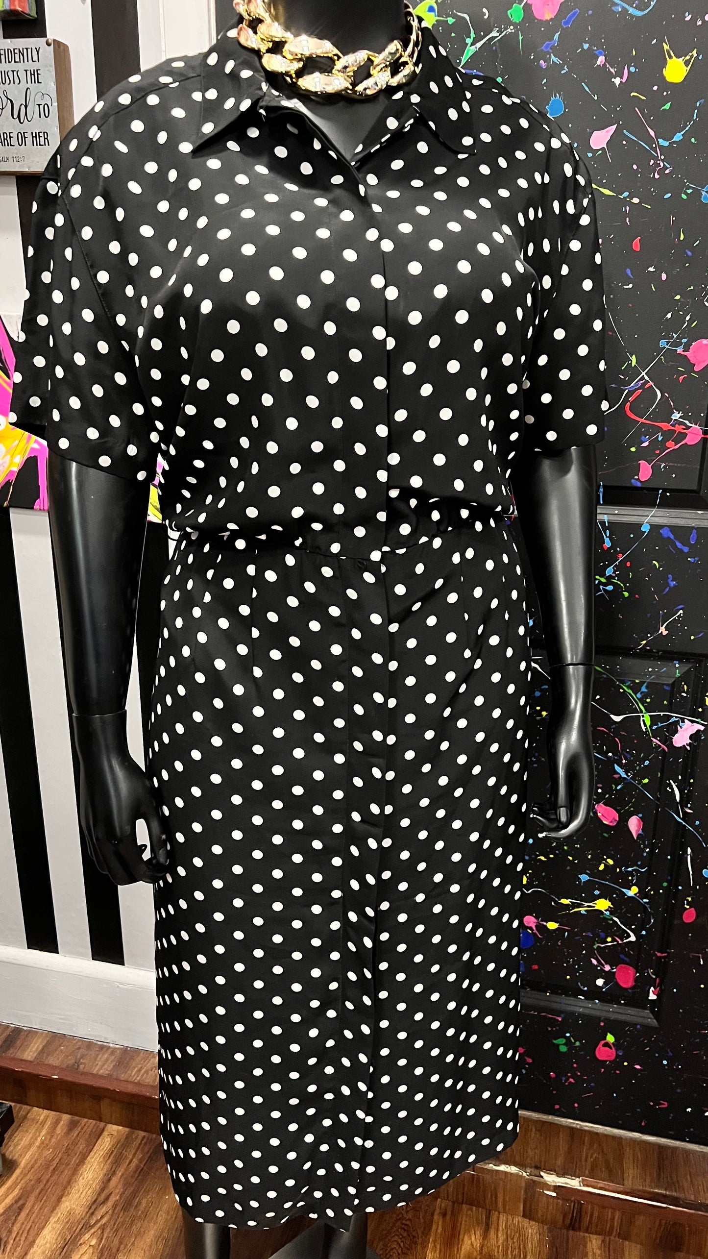 Vintage Polyester Polka Dot Office Dress (18) *KC