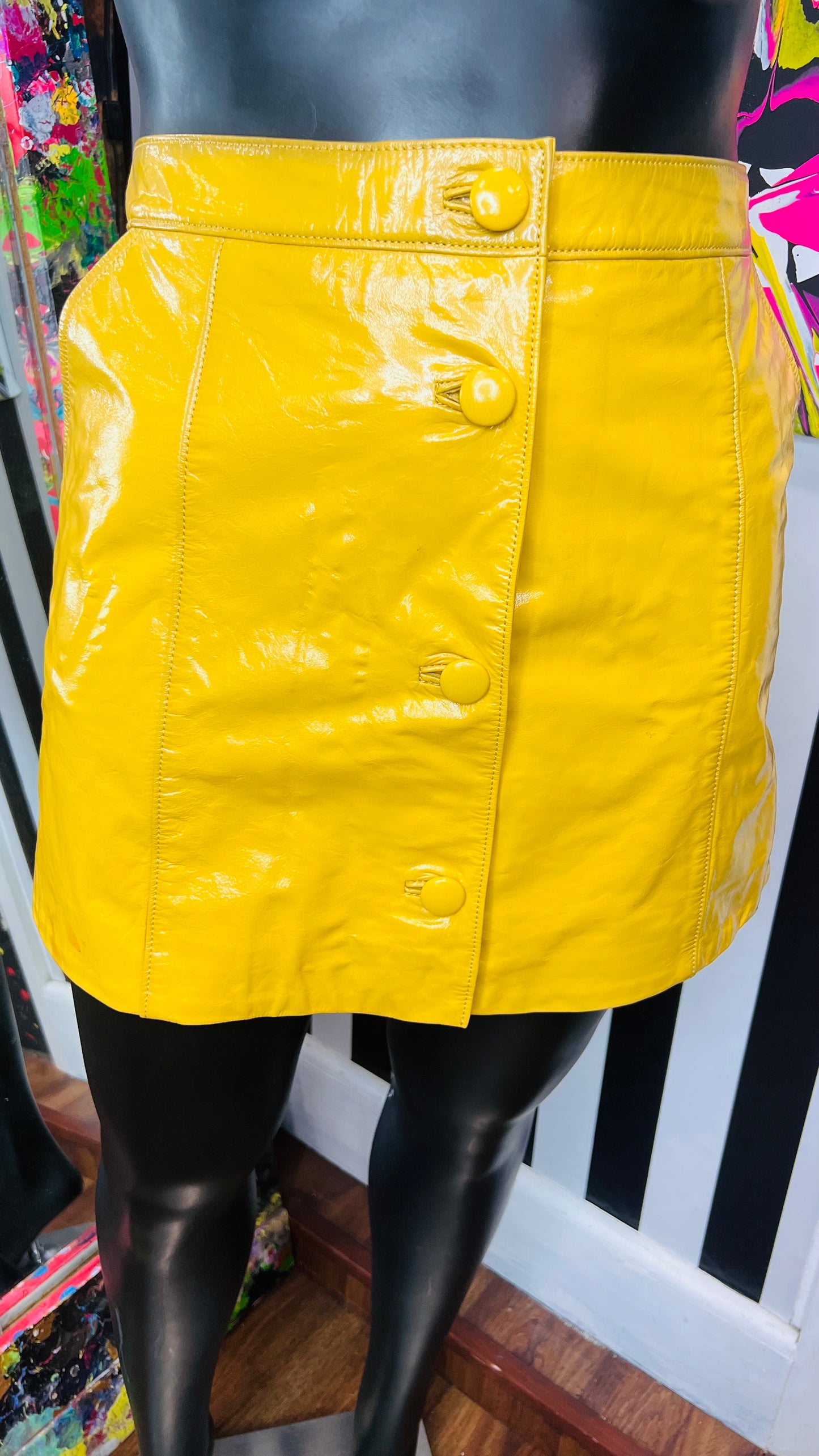 Coach Yellow Patent Faux Leather Skirt (14)