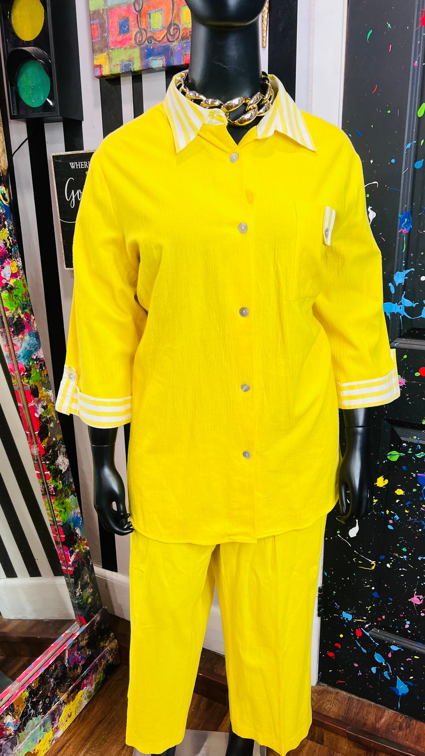 Vintage Yellow & White Pants Set (24/26)