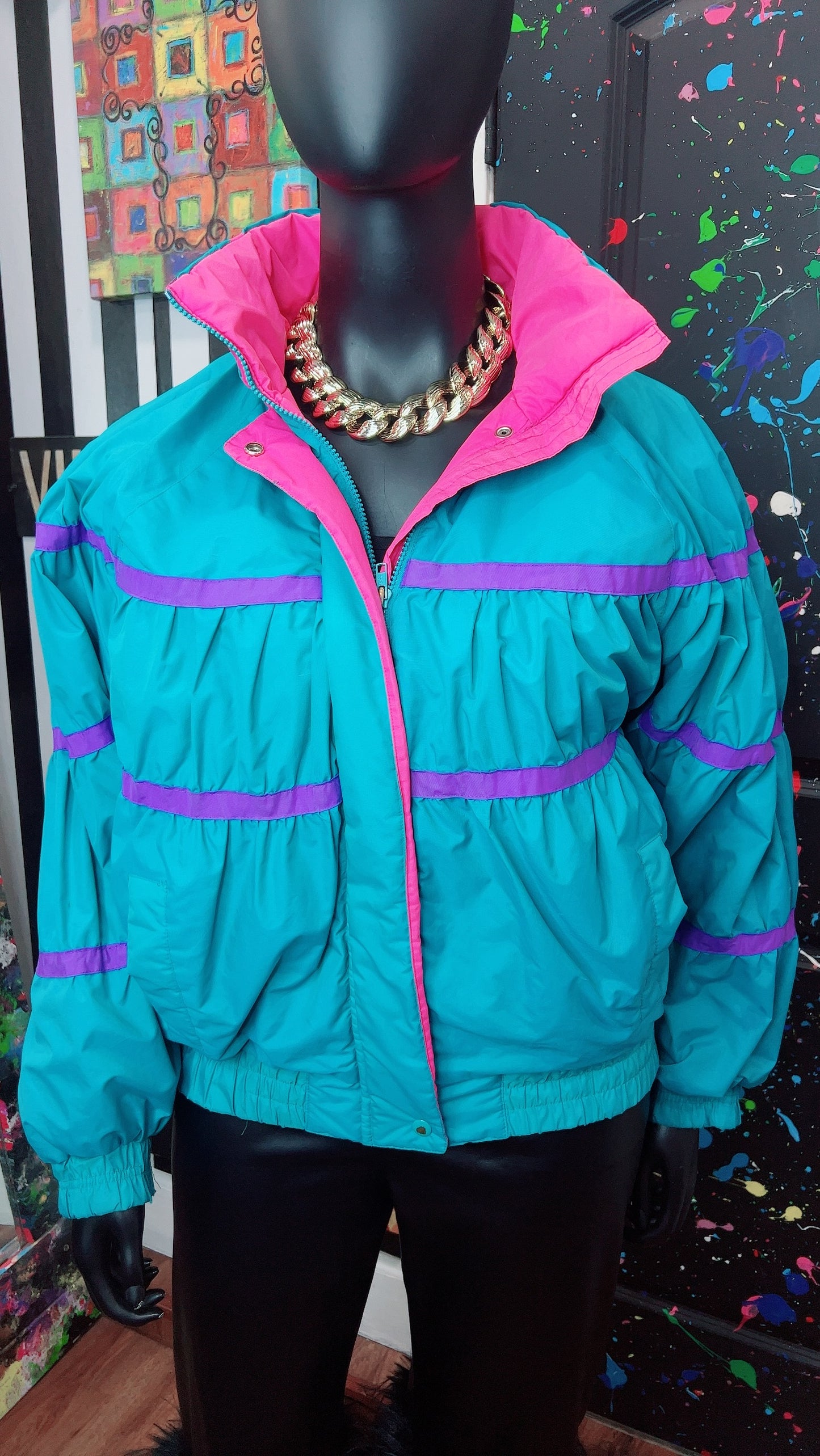 Vintage Blue, Purple & Pink Puffer Coat (18/20)